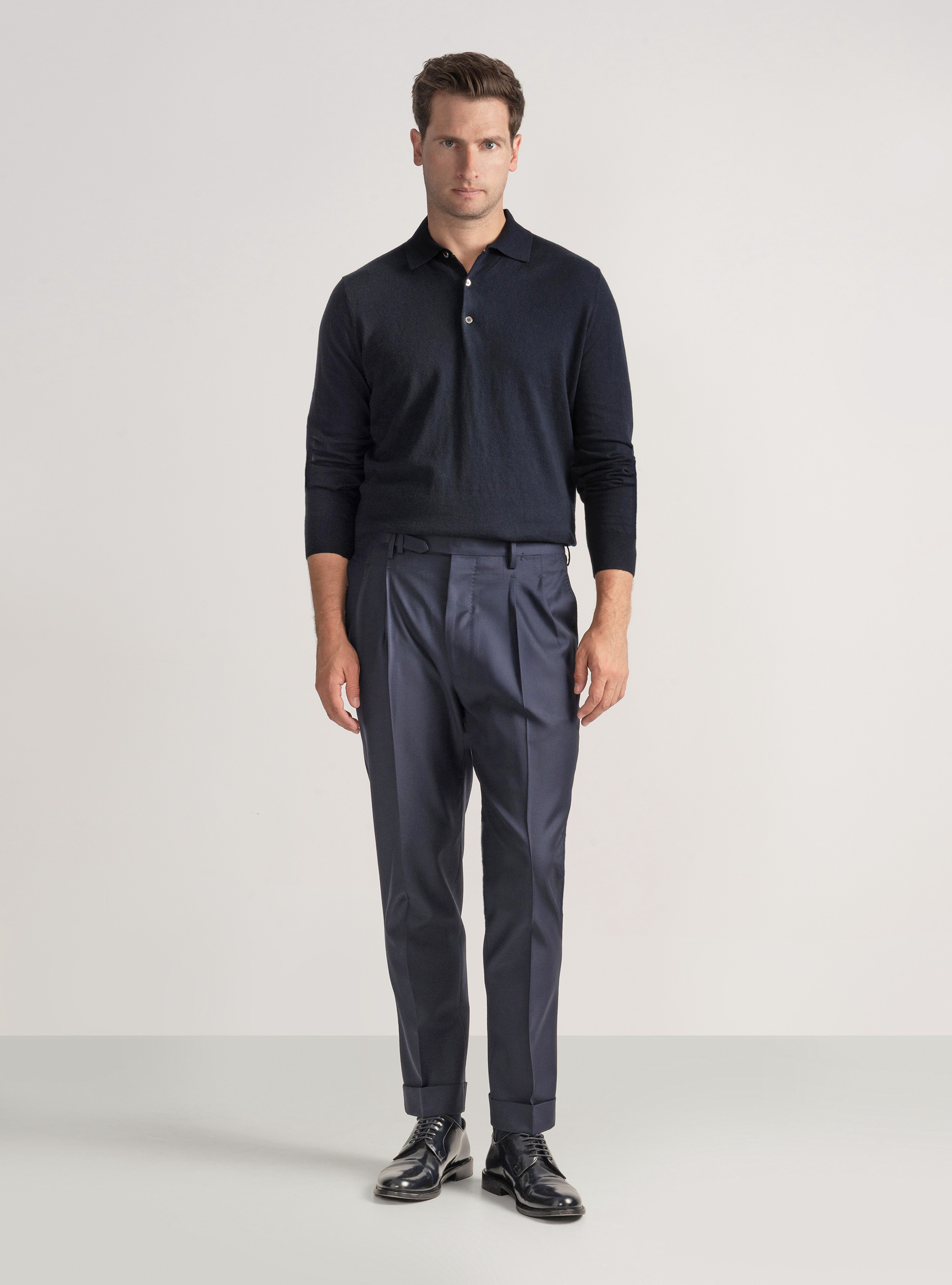 Pantaloni con pince in lana Vitale Barberis Canonico, BLU NAVY