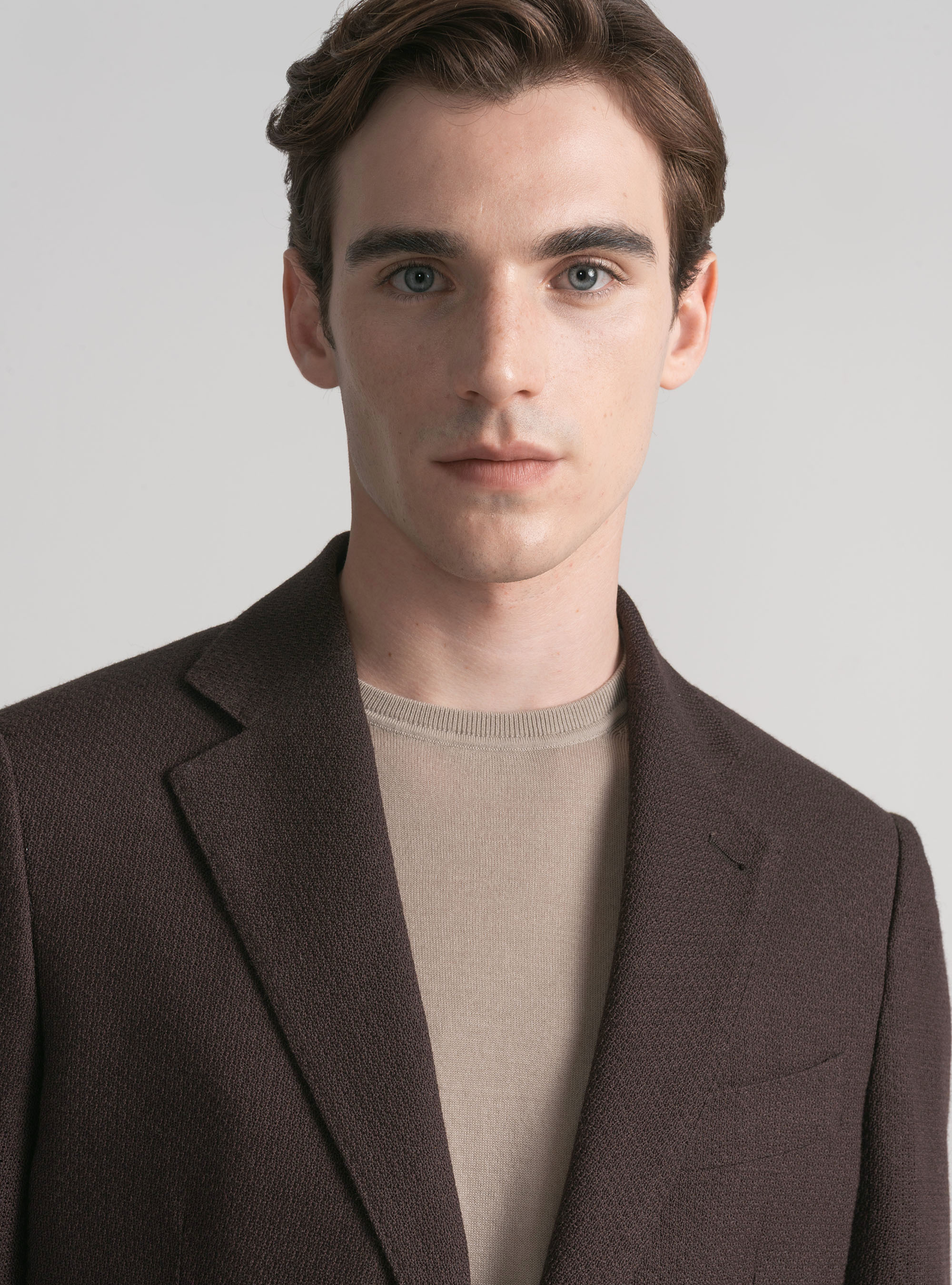 Giacca giro inglese in lana e cotone, MARRONE