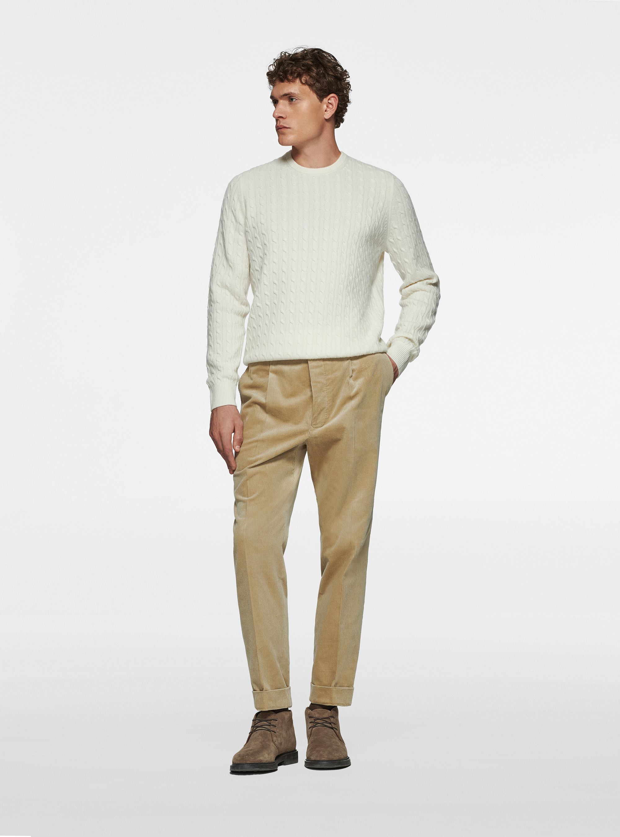 Pantaloni con pince in velluto Duca Visconti di Modrone, SABBIA