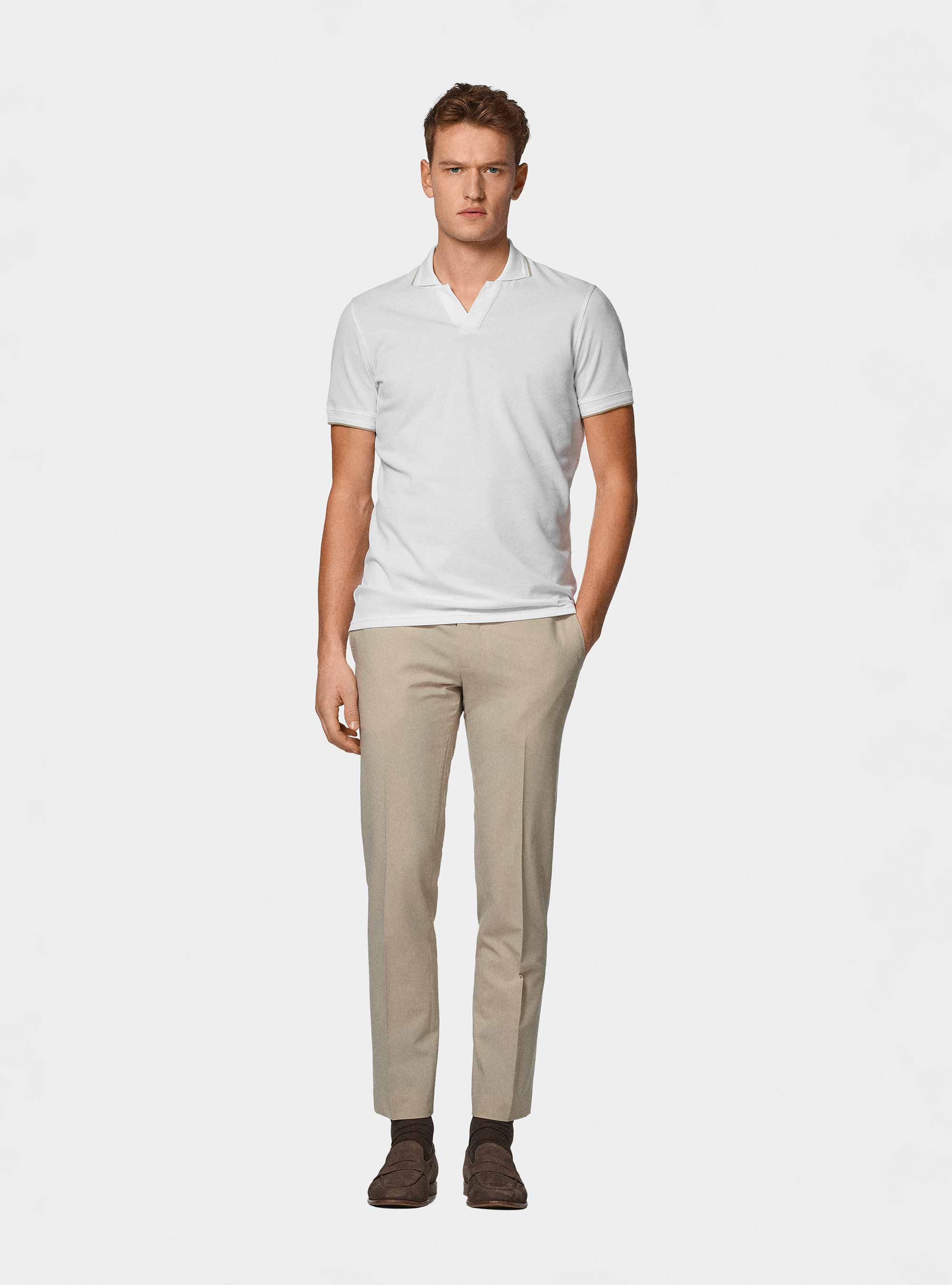 Polo piquant extensible sans bouton GT01, BLANC