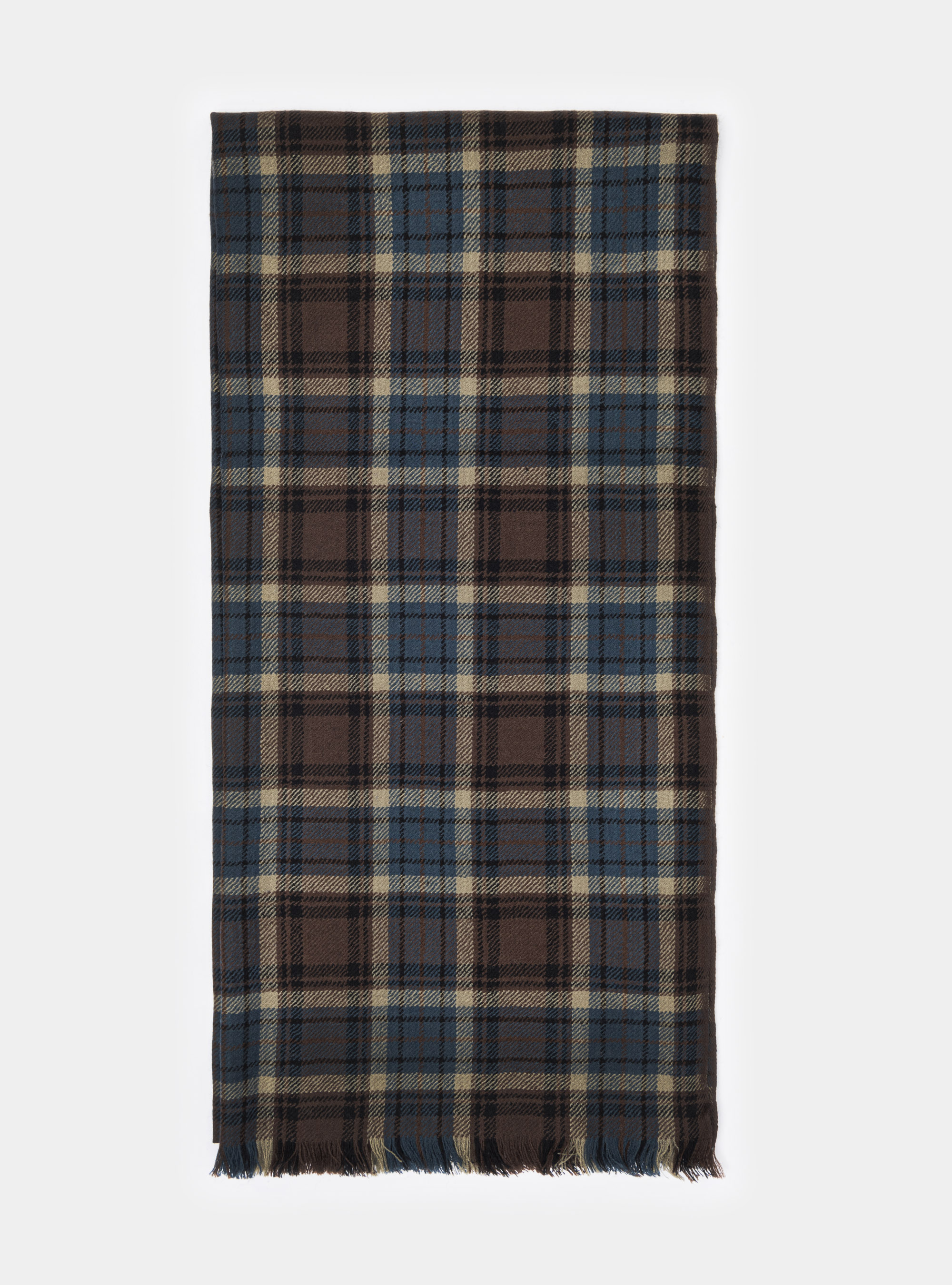 Sciarpa in lana a quadri armatura diagonale, MARRON
