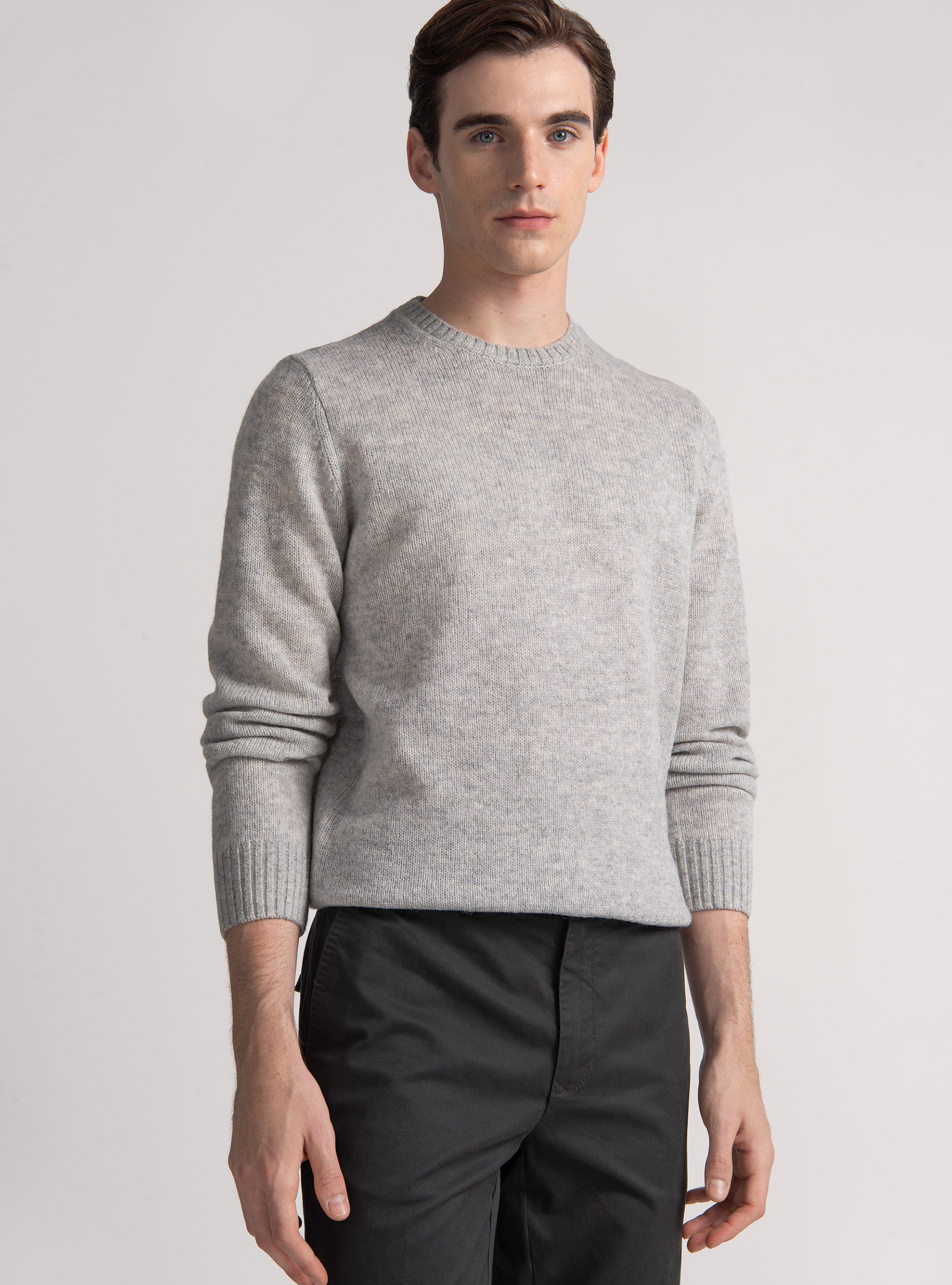 Maglia girocollo in lana shetland, GRIGIO MELANGE 0151C