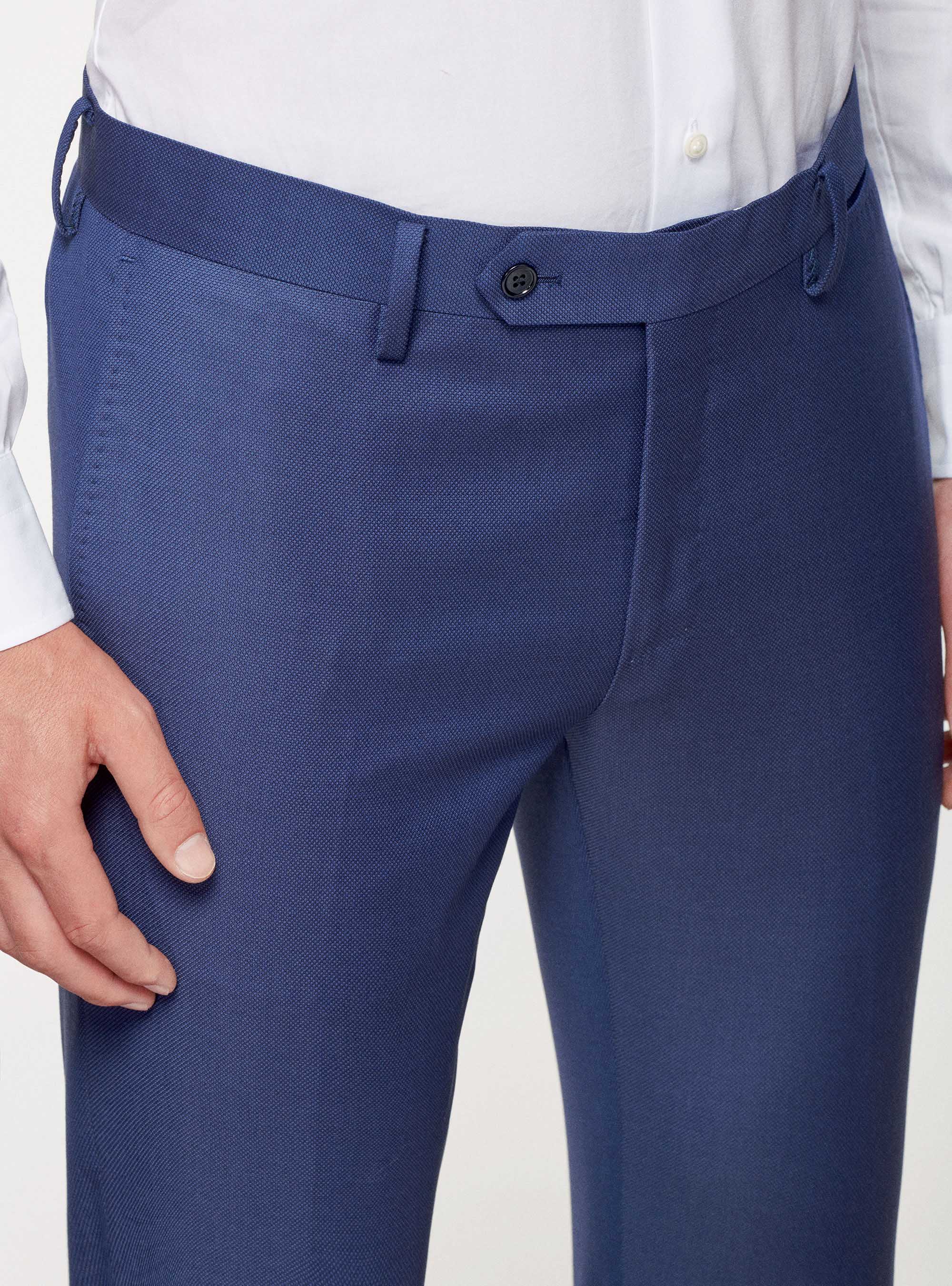 Pantaloni occhio di pernice in pura lana, BLU