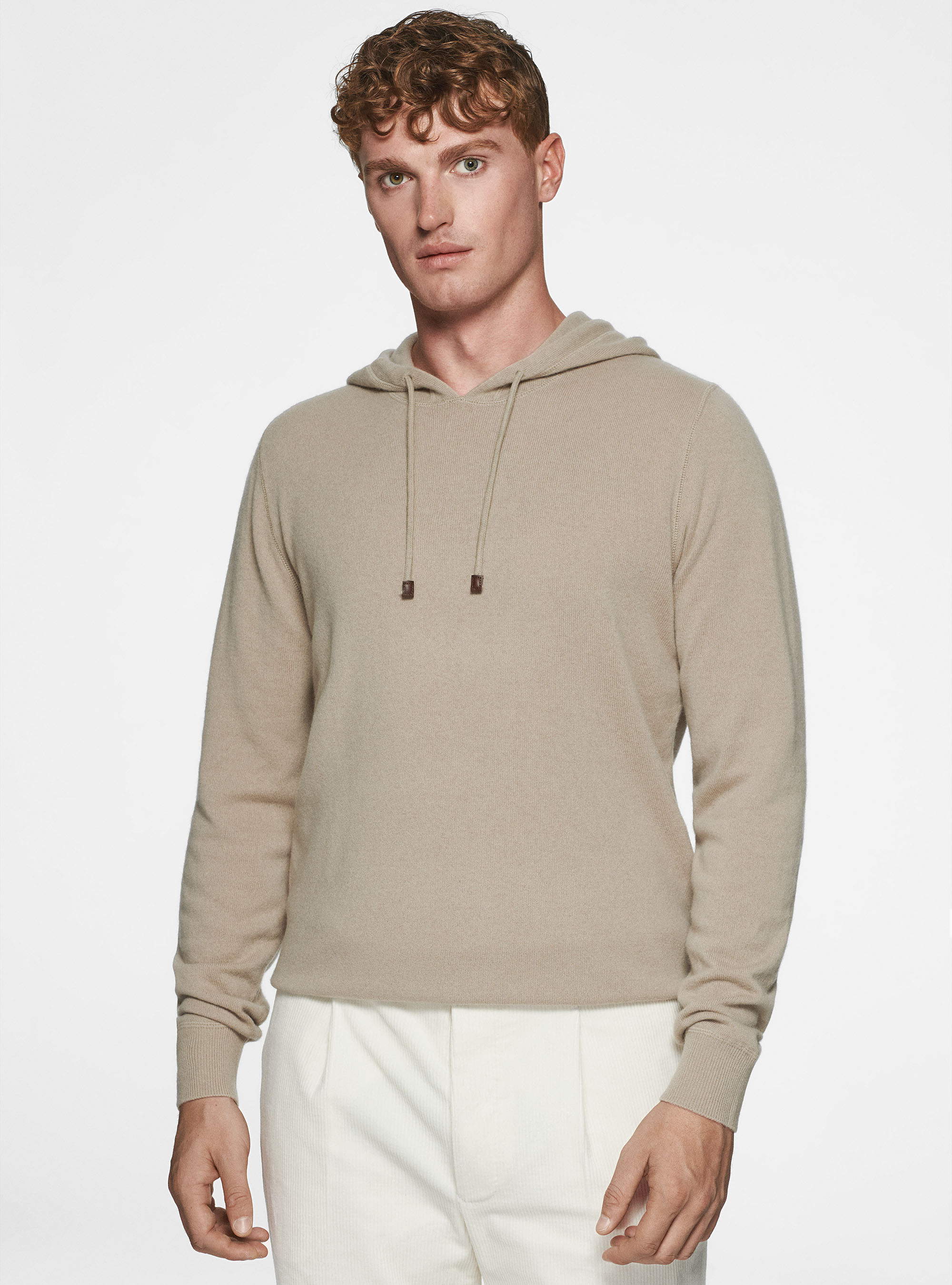 Maglia con cappuccio in lambswool, SABBIA