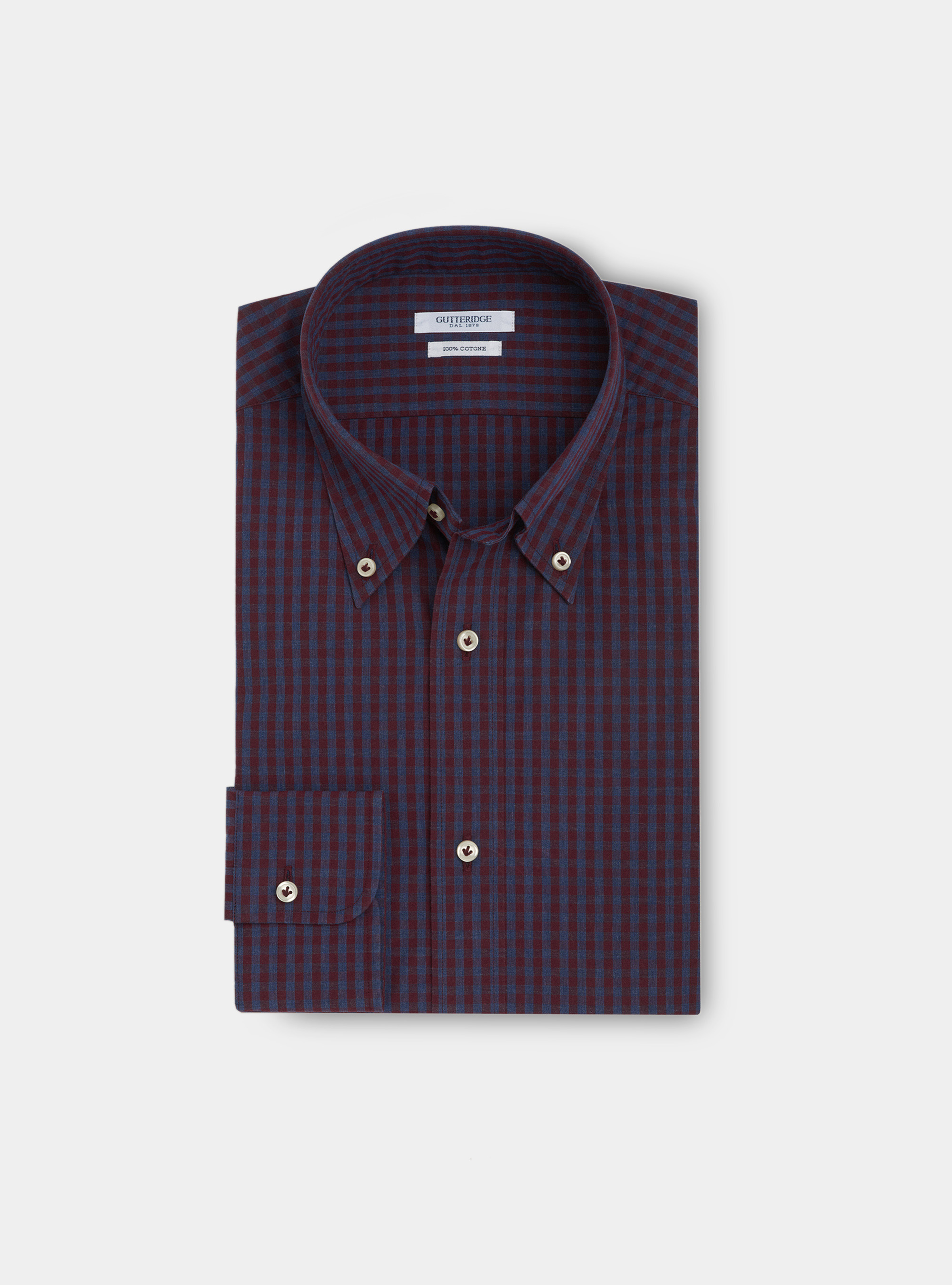 Camicia collo button down in cotone a quadri, ROSSO