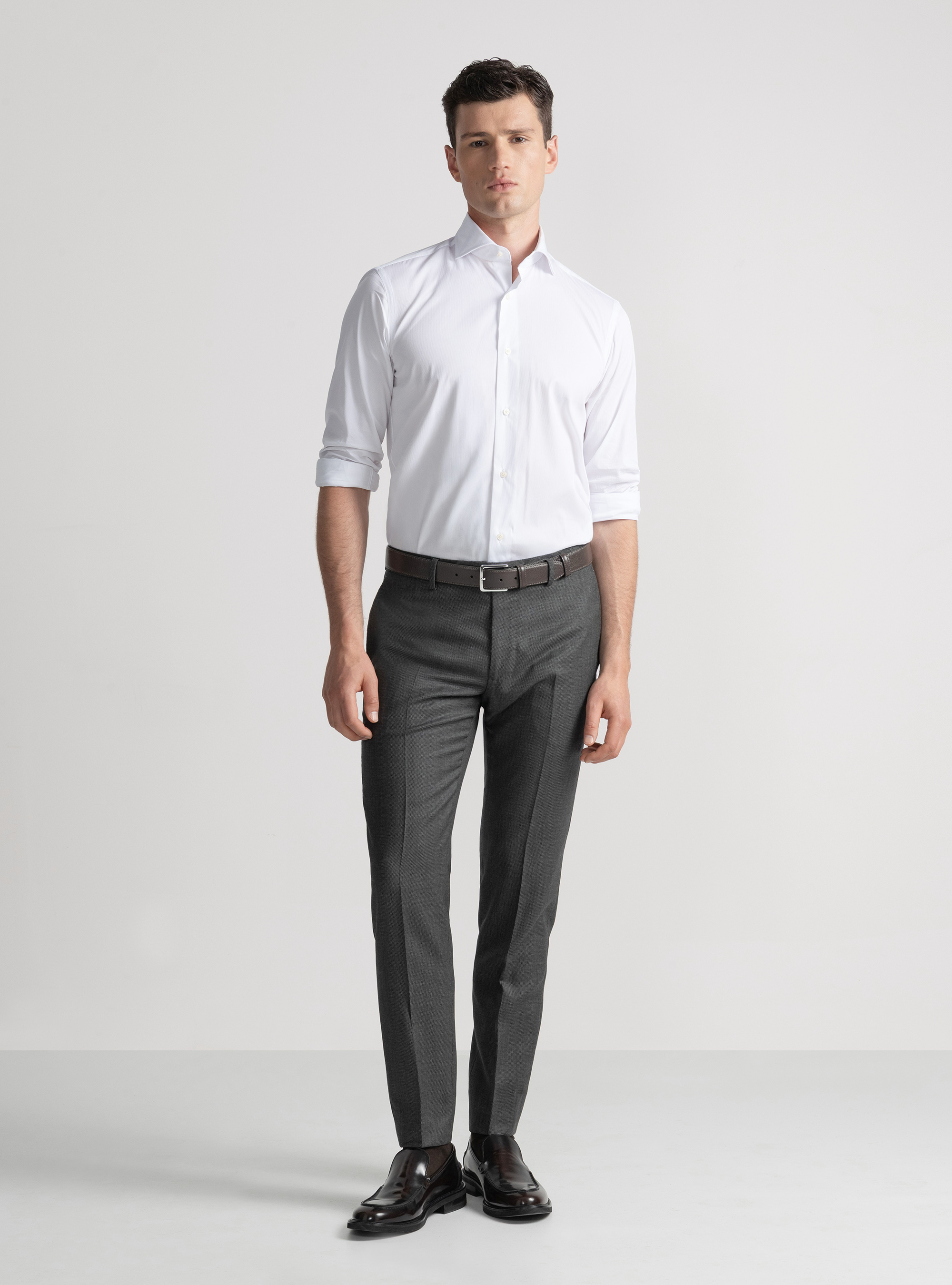 Cotton pique stretch shirt, WHITE