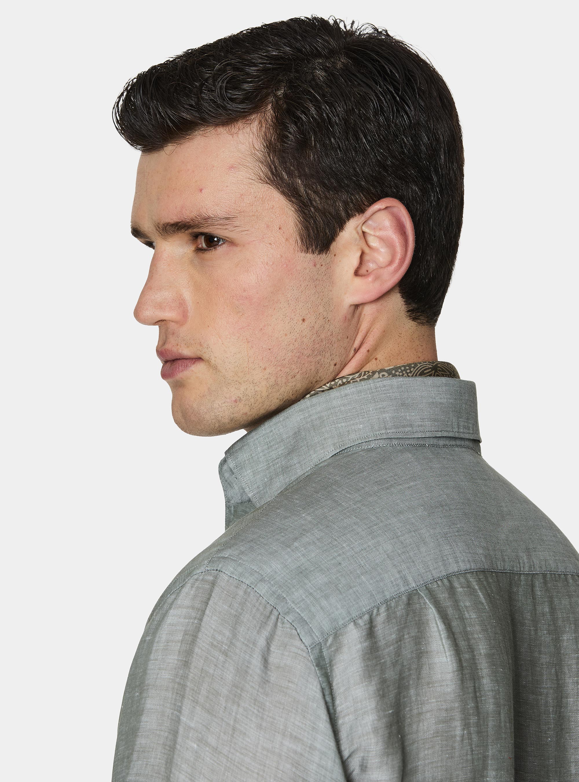 Linen-blend shirt with facing, SALVIA 0602C