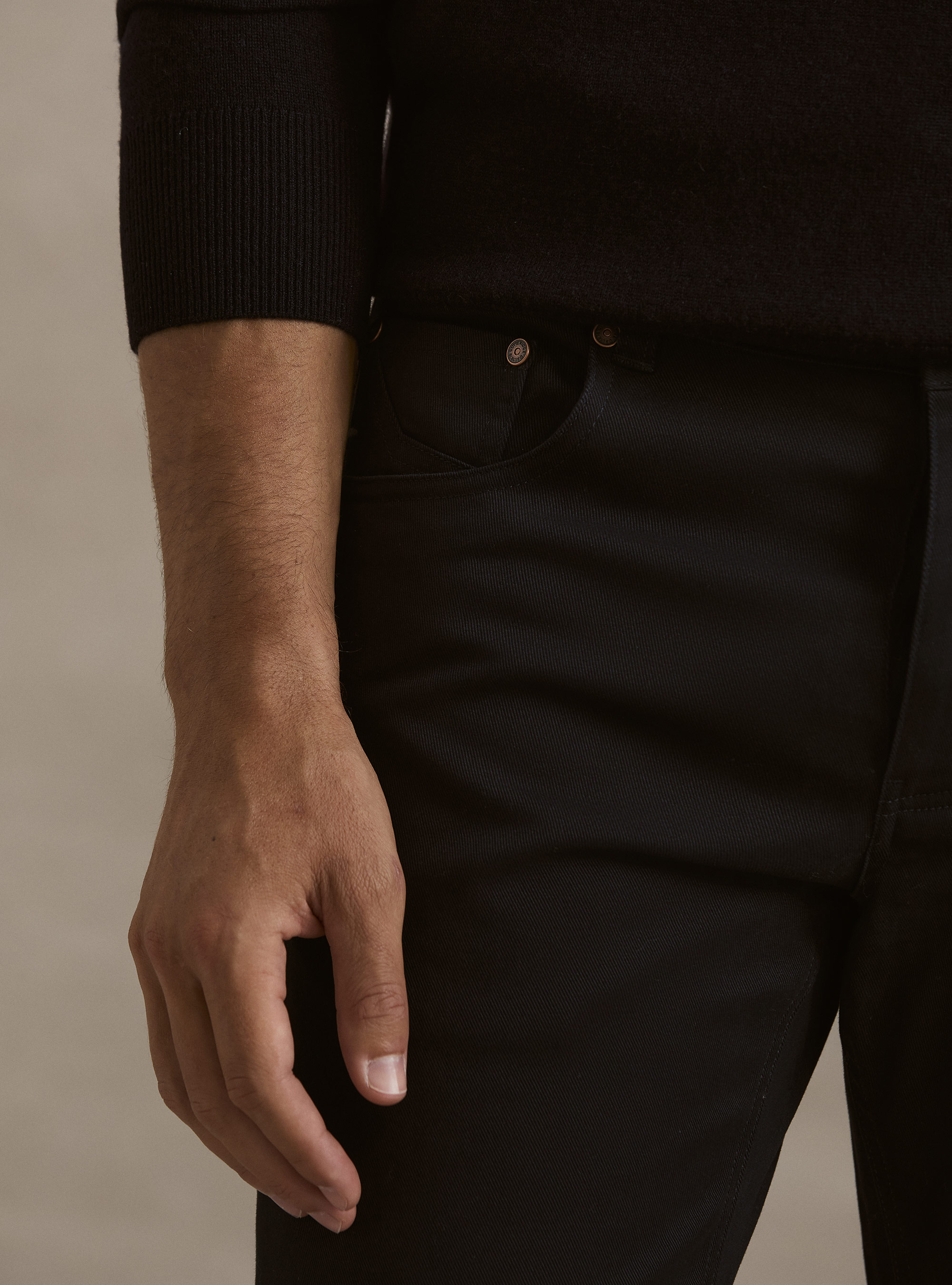 5-pocket textured cotton blend trousers, NAVY BLUE