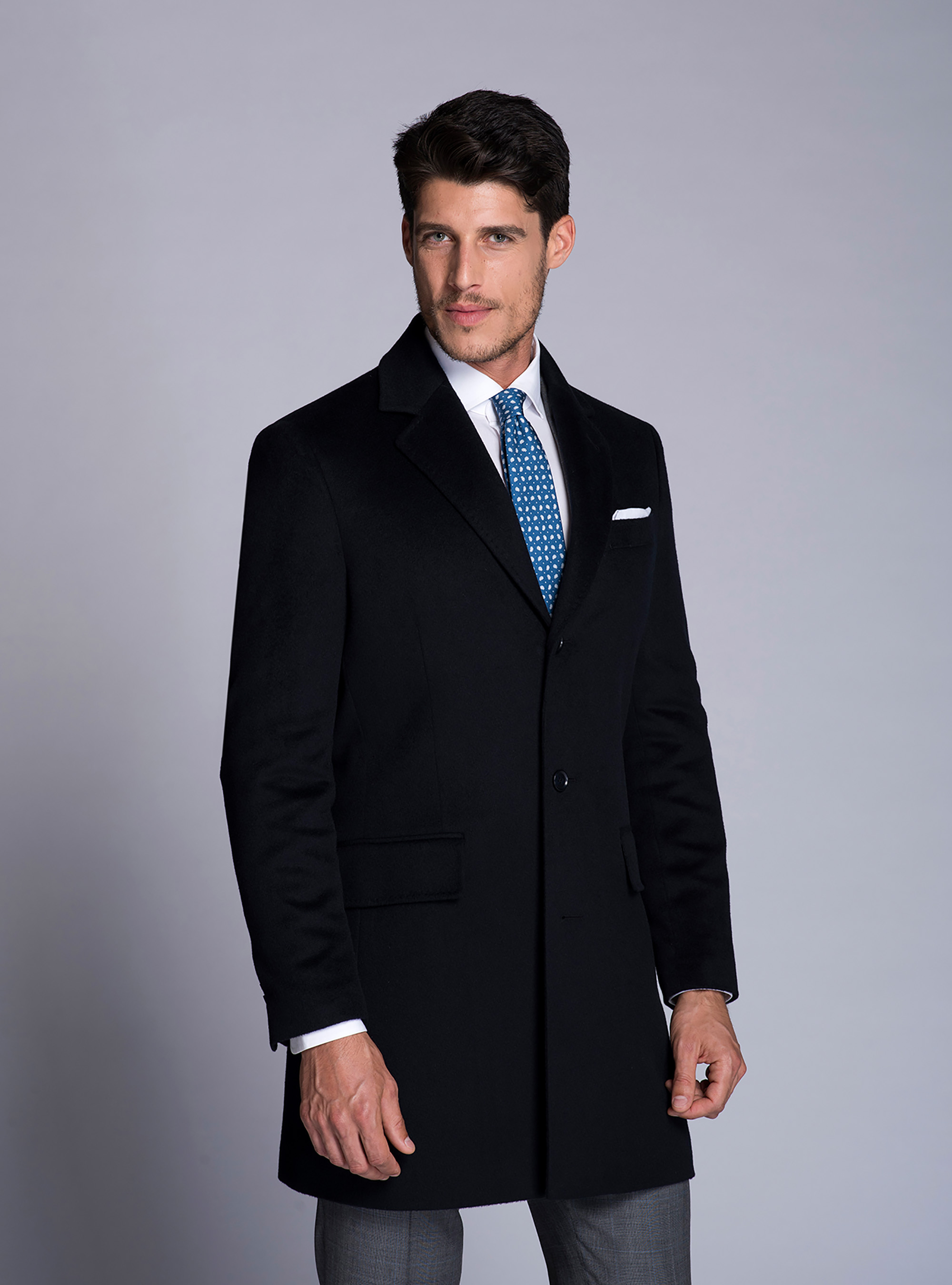 Einreihiger Mantel 100% Kaschmir, NAVY 0218C