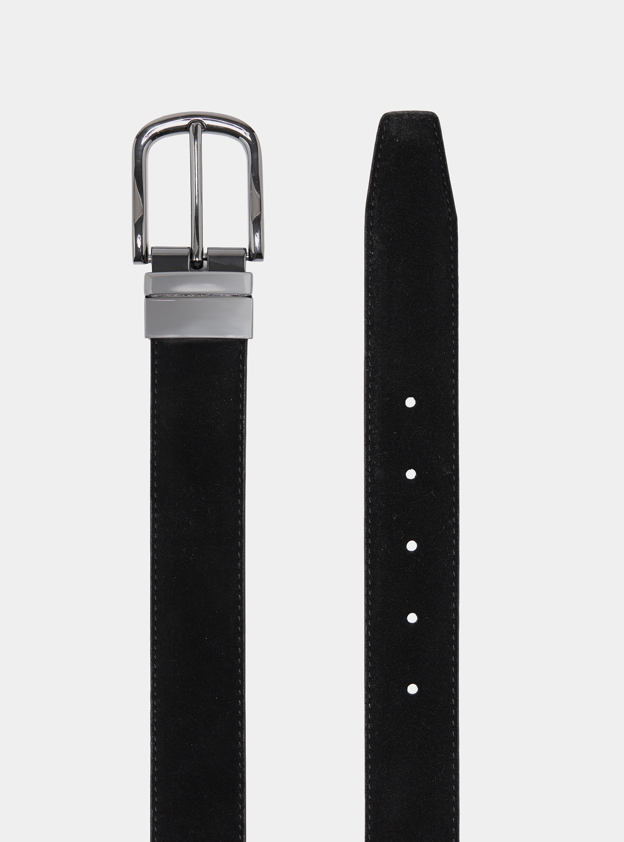 Reversible leather and suede belt, BLACK