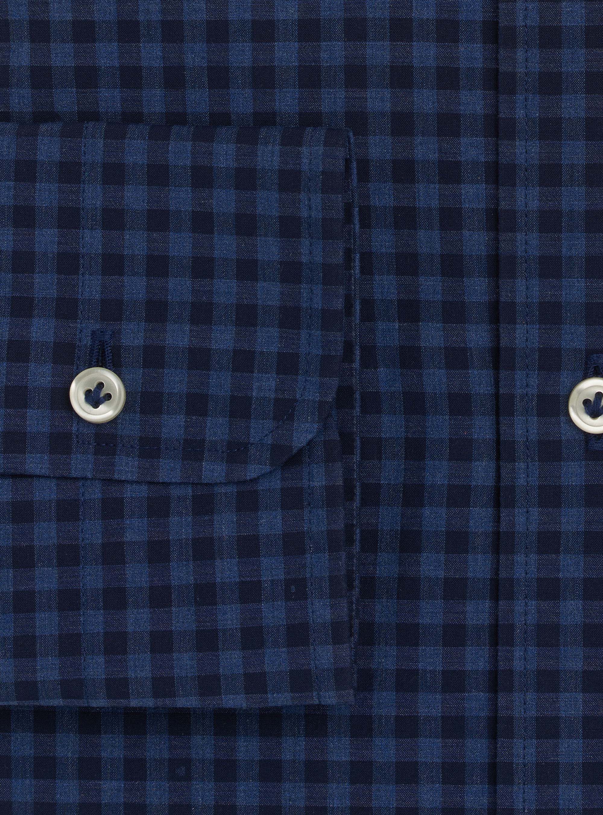 Camicia collo button down in cotone a quadri, BLU NAVY
