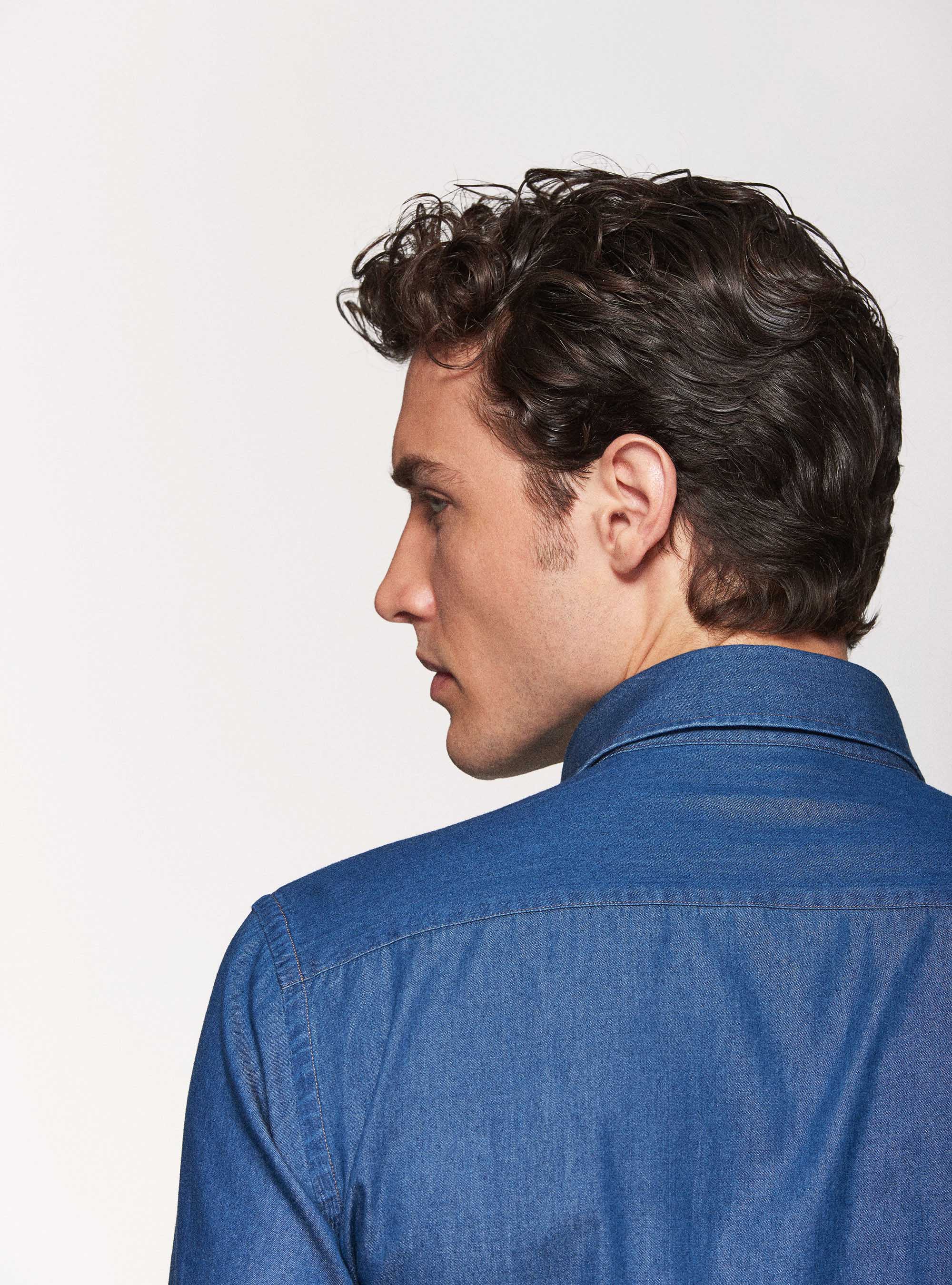 Camicia denim in cotone chambray, BLU NAVY