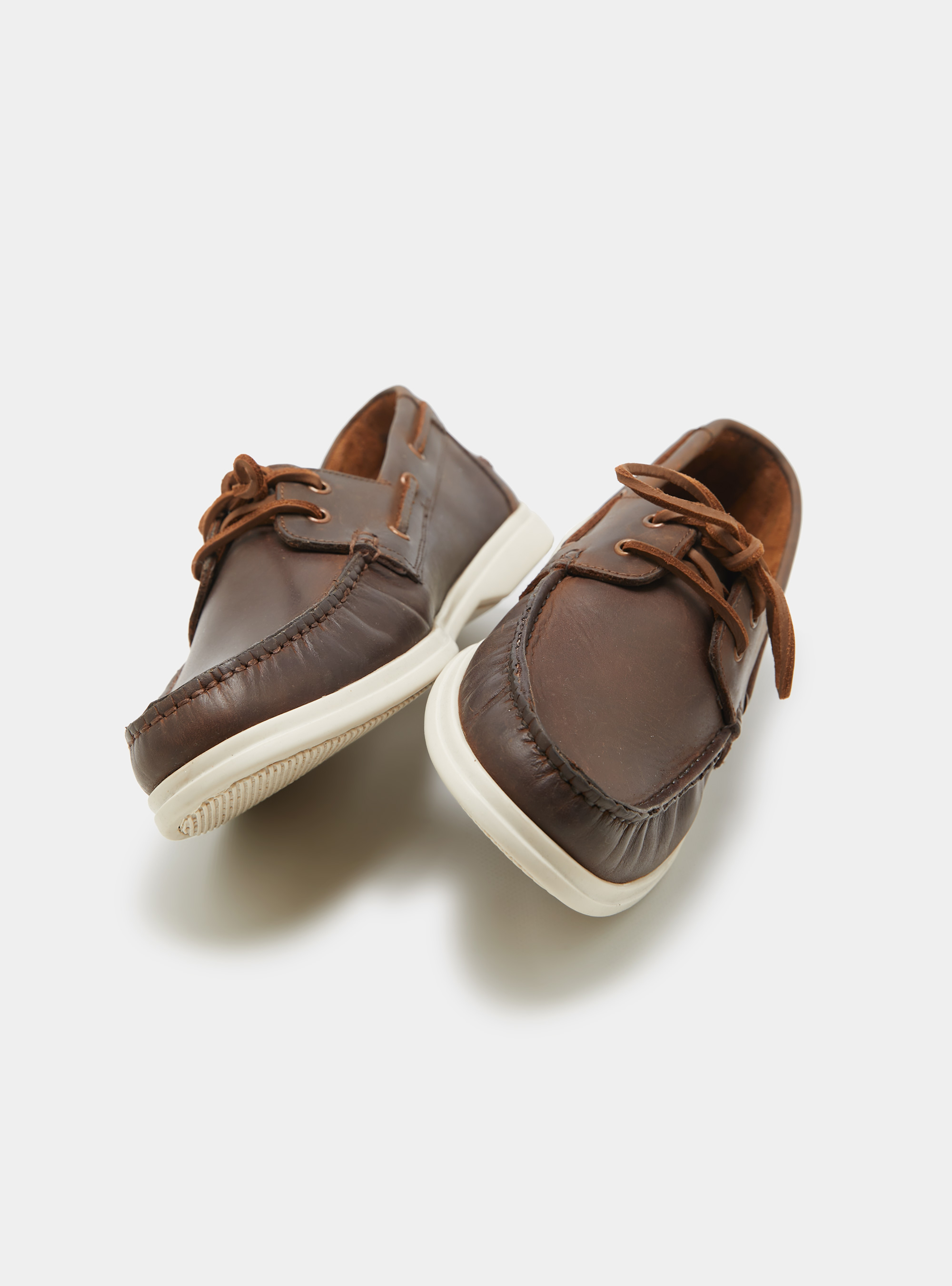 Mocassini allacciati in pelle, MARRONE