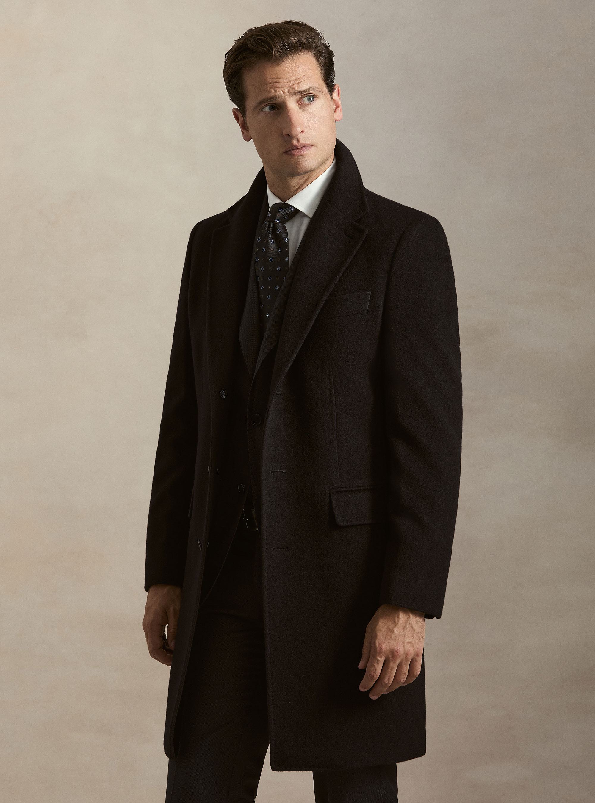 Single-breasted cashmere coat, NAVY BLUE