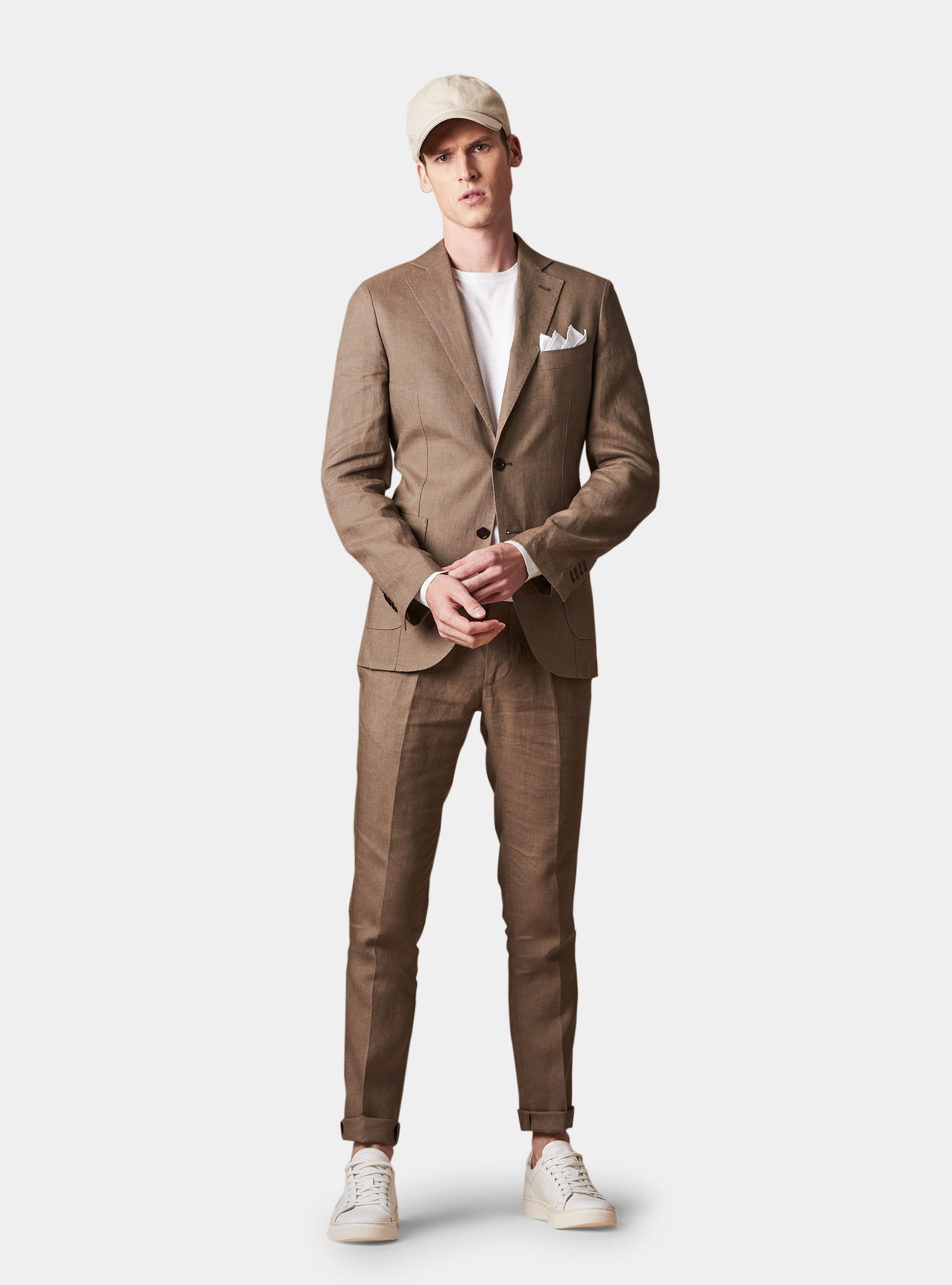 Pantalone con pince per abito in lino ritorto, FANGO