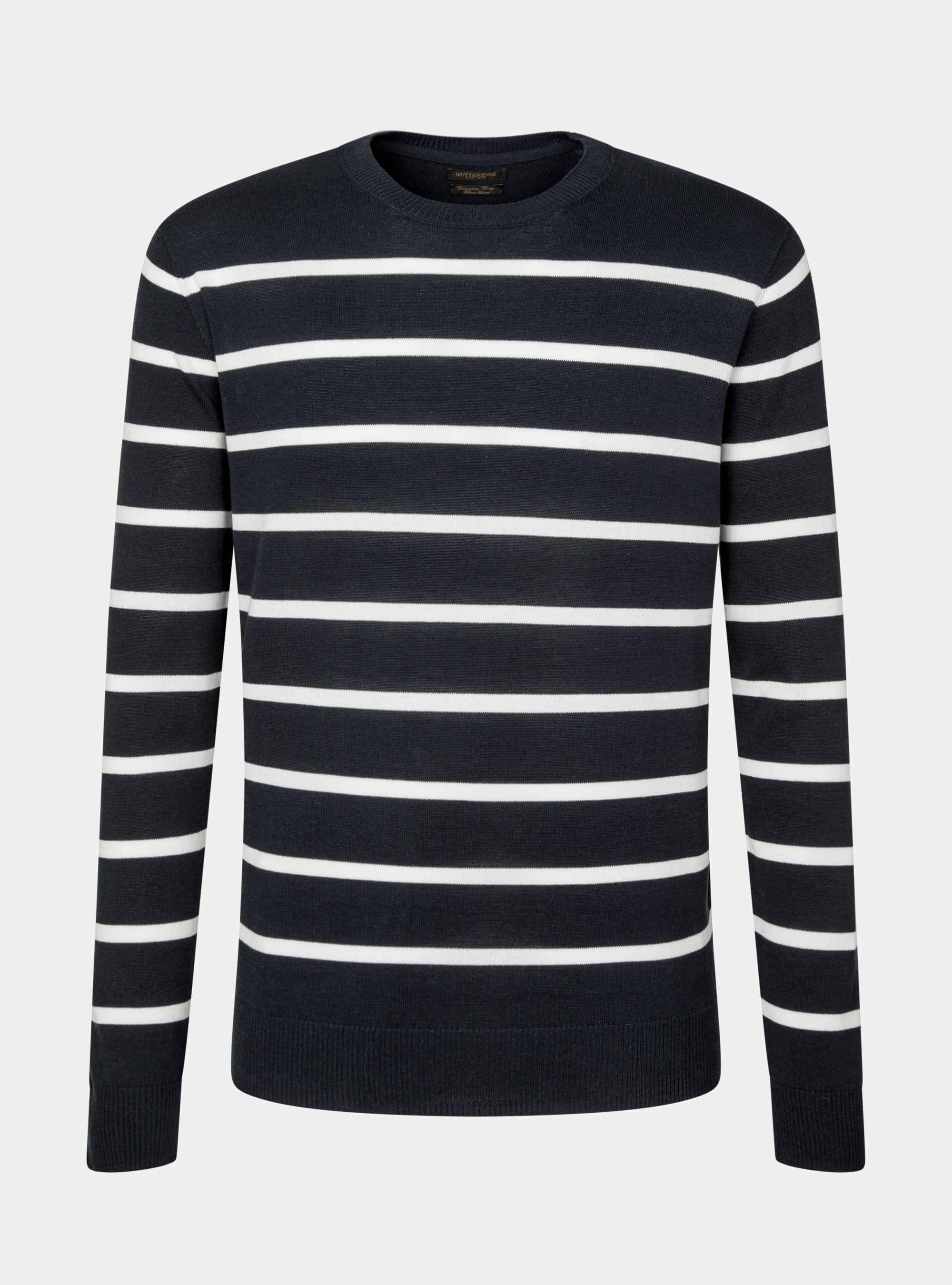 Long-sleeved striped cotton sweater, NAVY BLUE