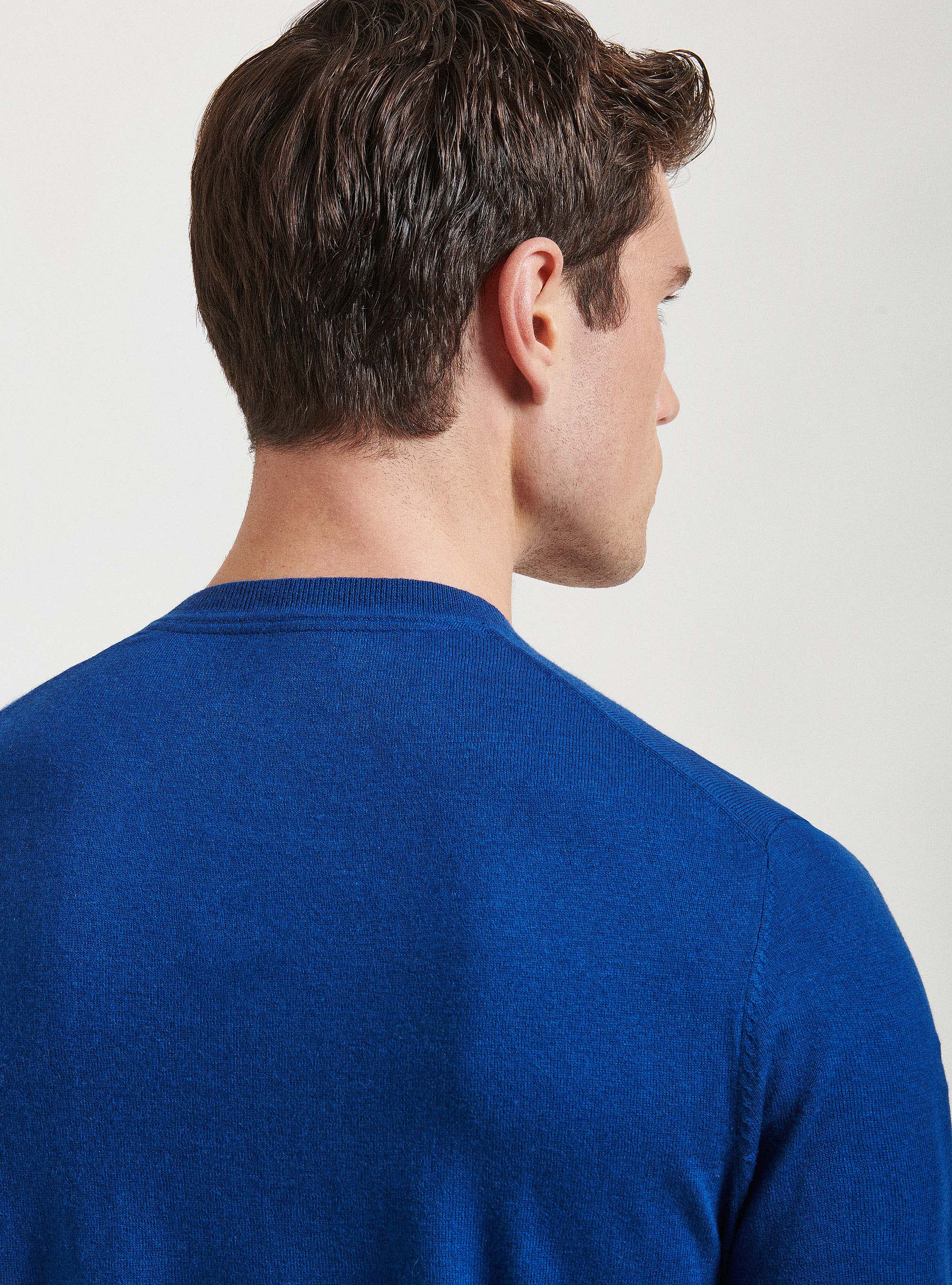 Maglia girocollo in cotone seta e cashmere, BLU ROYAL