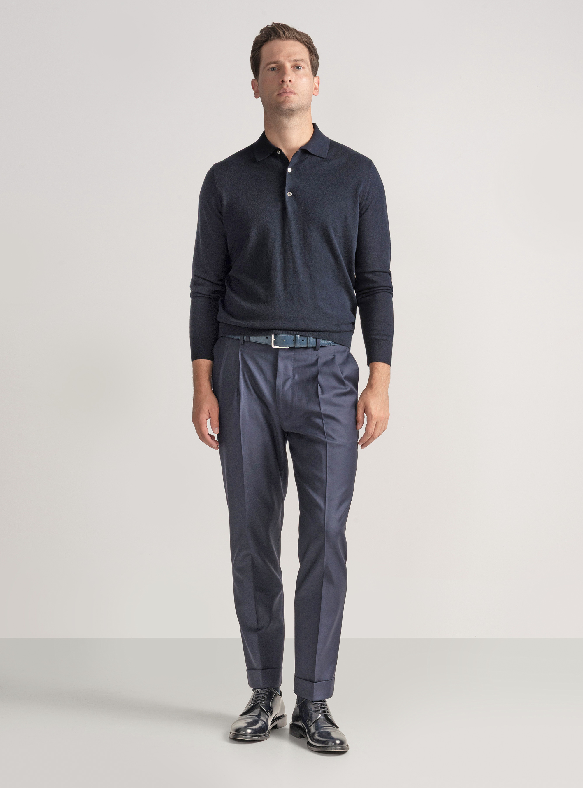 Polo in maglia di cotone e cashmere, BLU NAVY