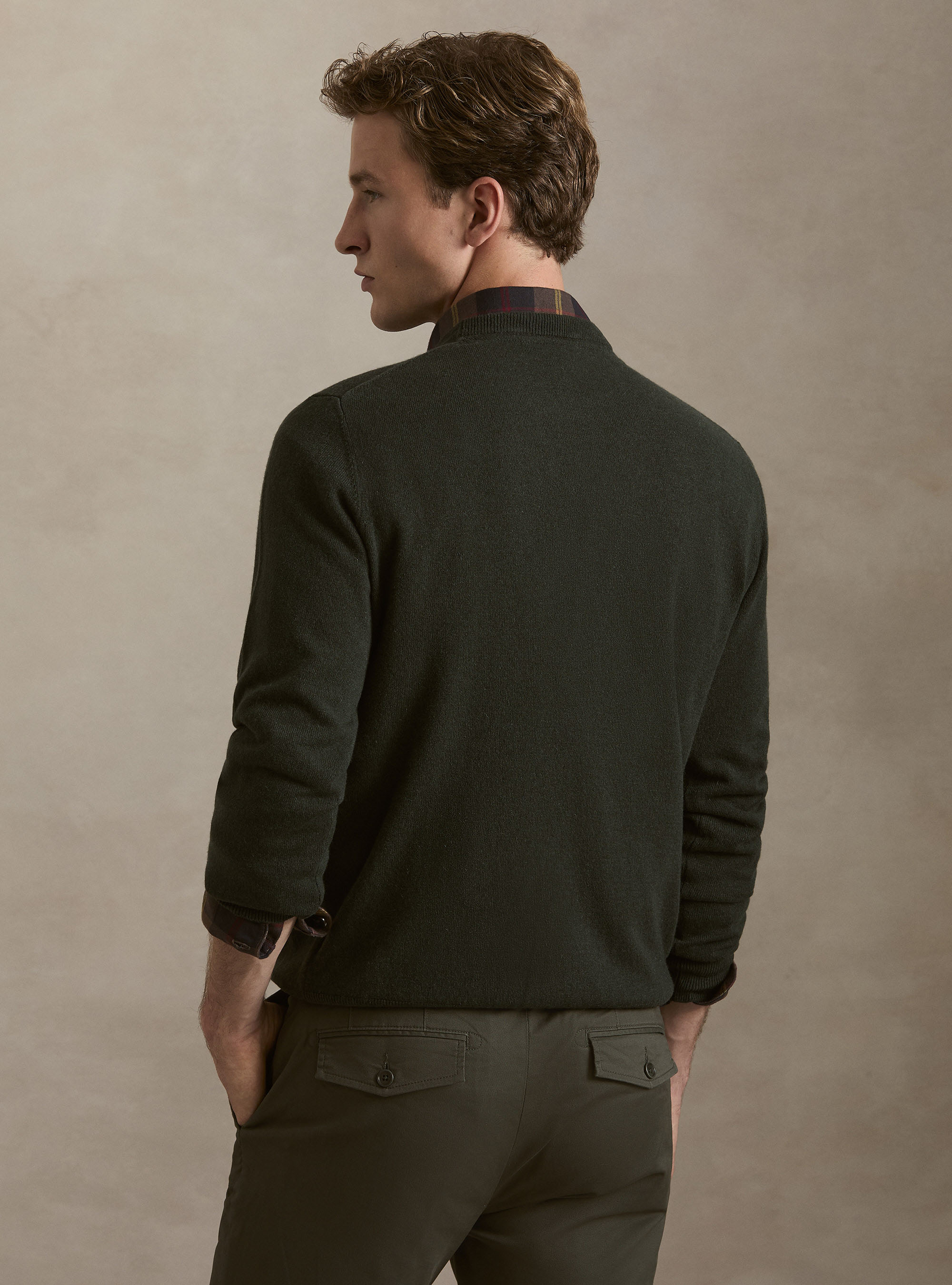 Maglia girocollo in 100% cashmere, MILITARE 0609C