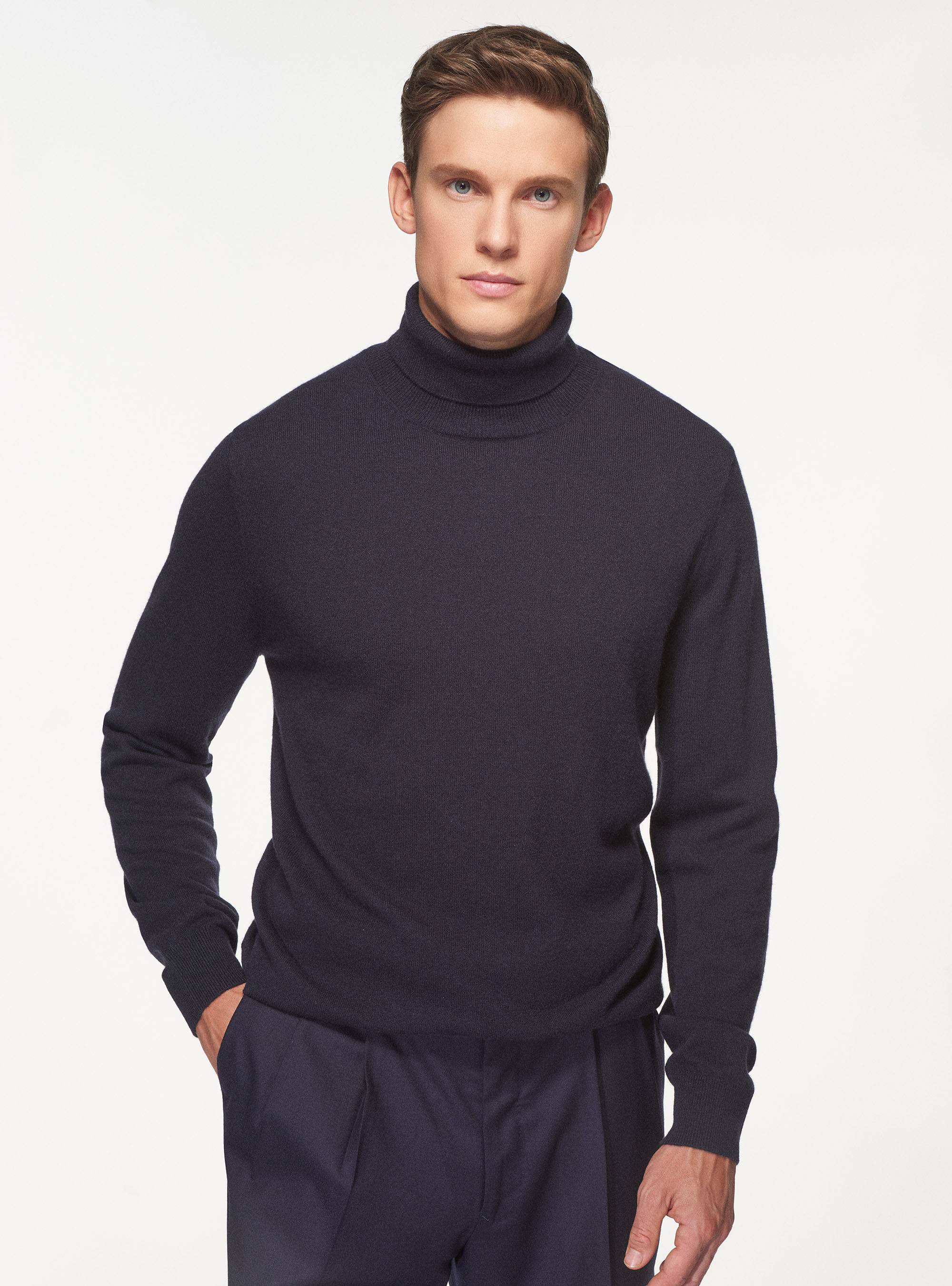 Turtleneck in 100% cashmere, NAVY BLUE