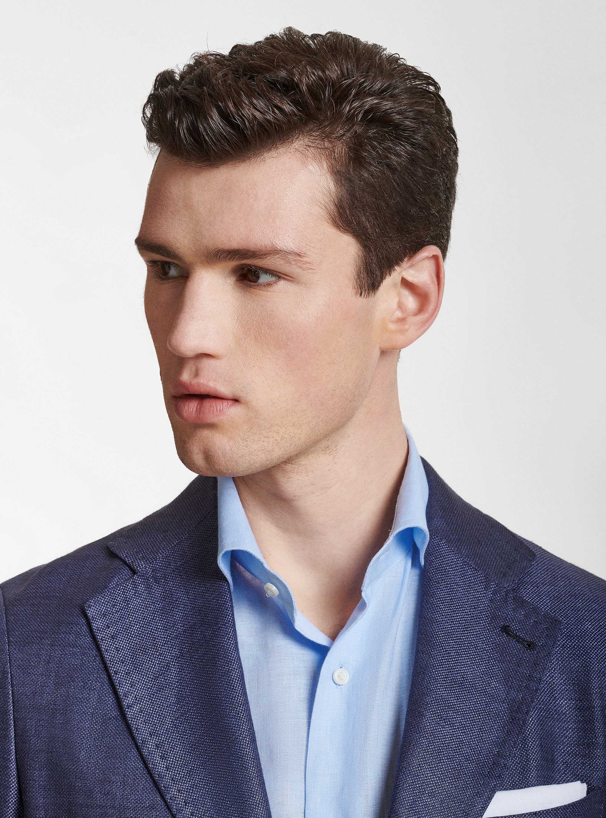 Giacca in puro lino hopsack, BLU NAVY