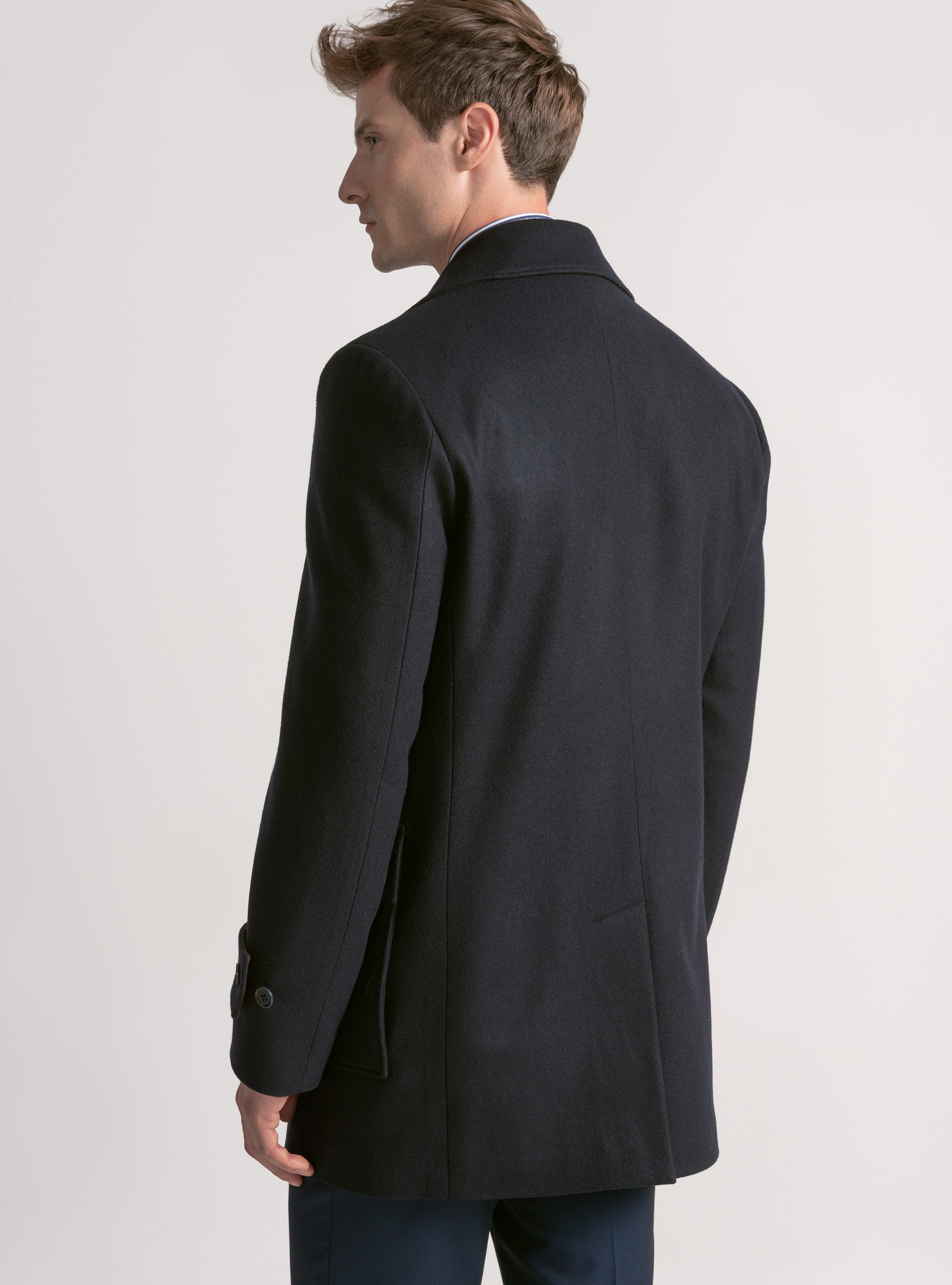 Peacoat en mezcla de lana con bolsillos de parche, AZUL MARINO