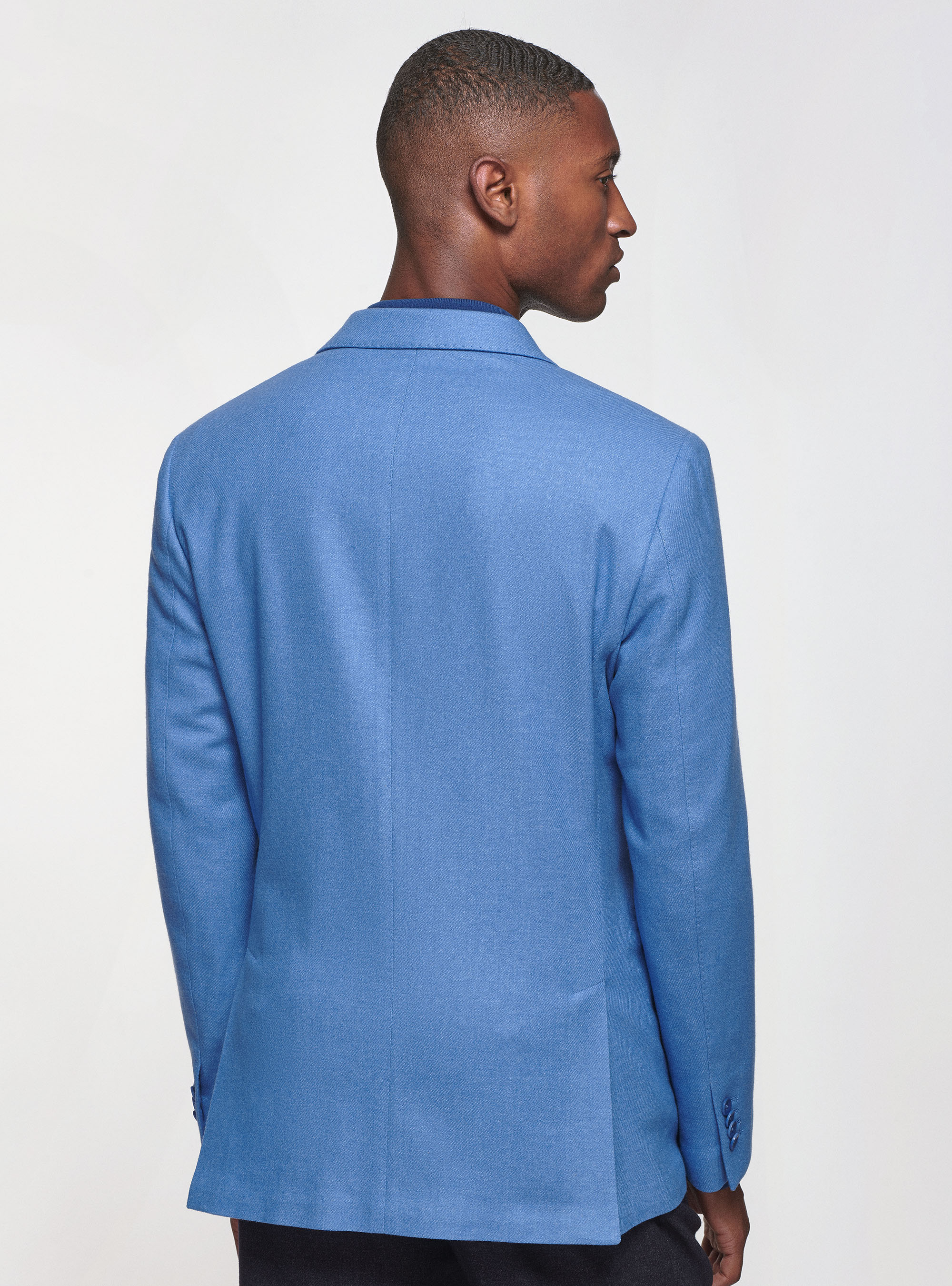 Giacca in flanella di lana Duemilagori con revers a lancia, AZZURRO