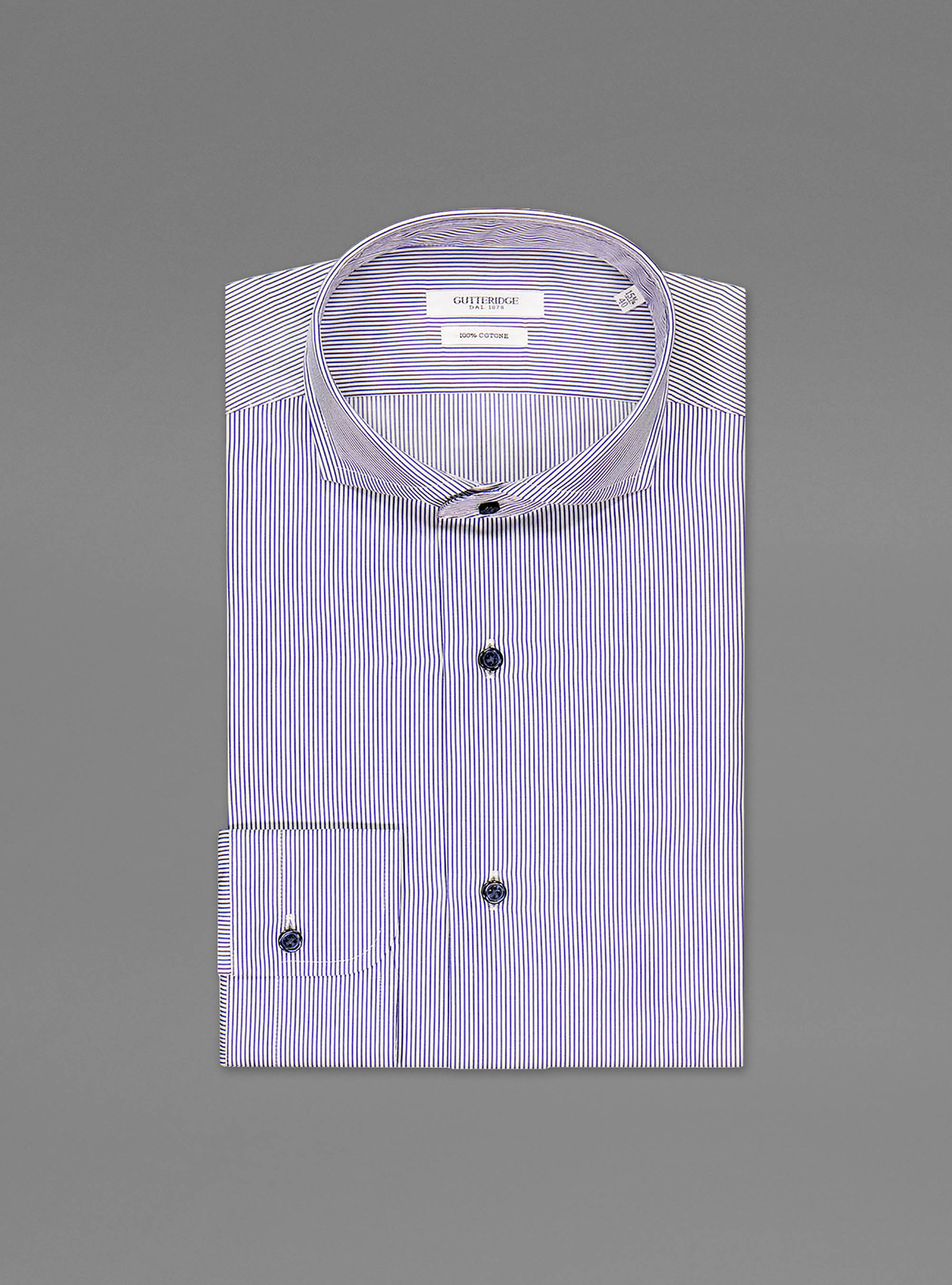 Striped twill french collar, BLUE