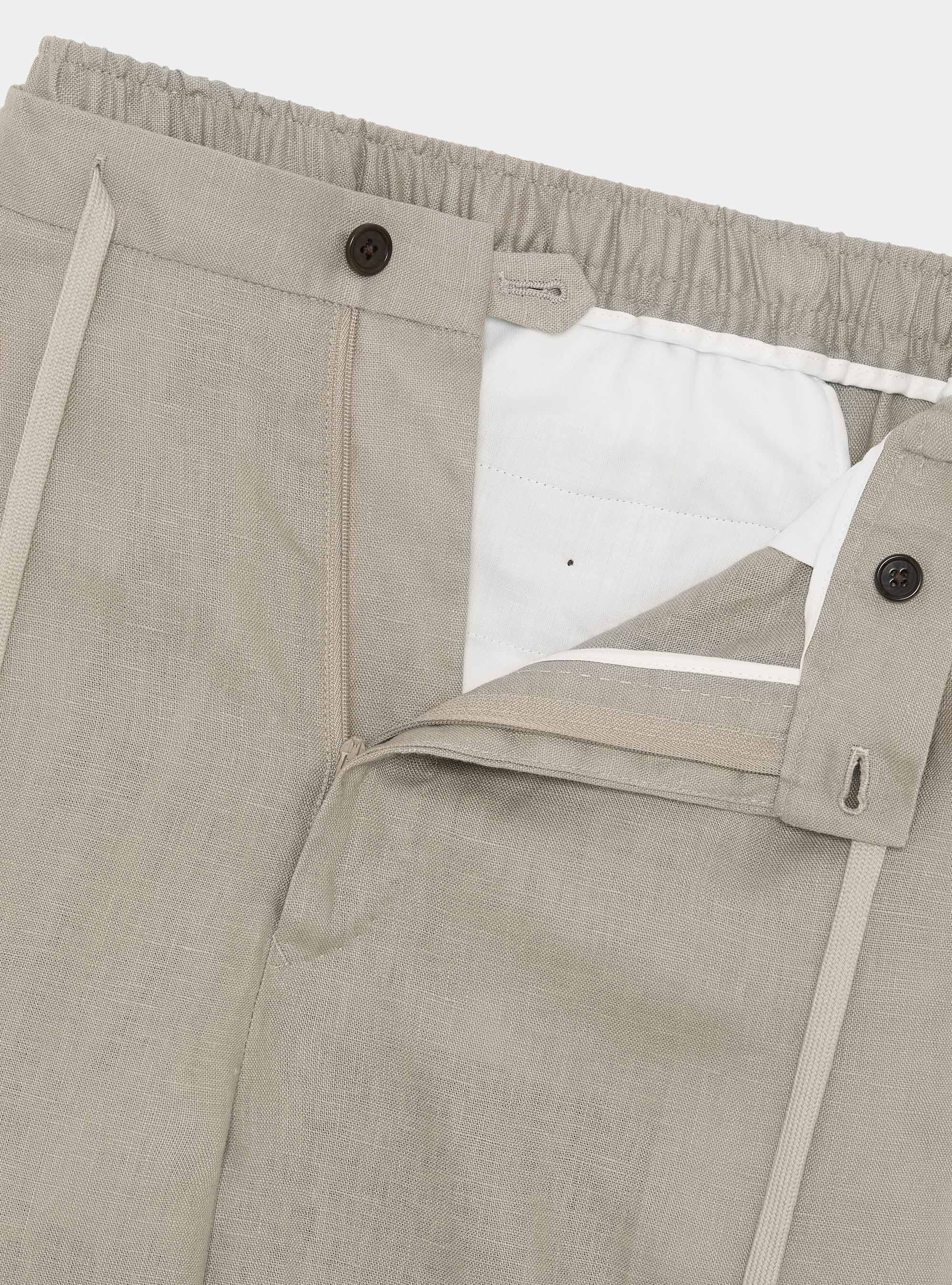 Pantaloni in puro lino con pince e coulisse, SABBIA