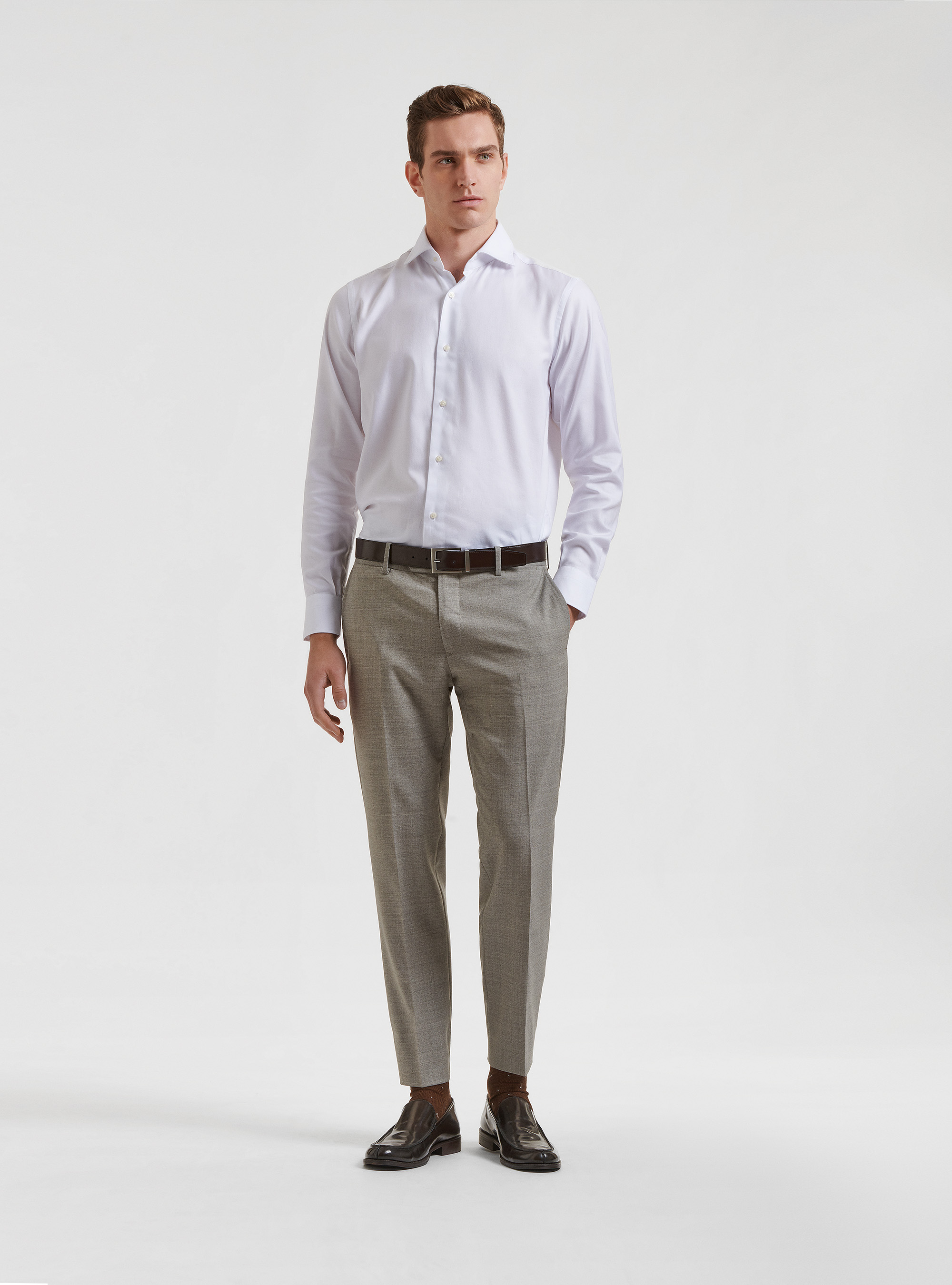 Camicia collo semi francese in oxford di cotone, BIANCO