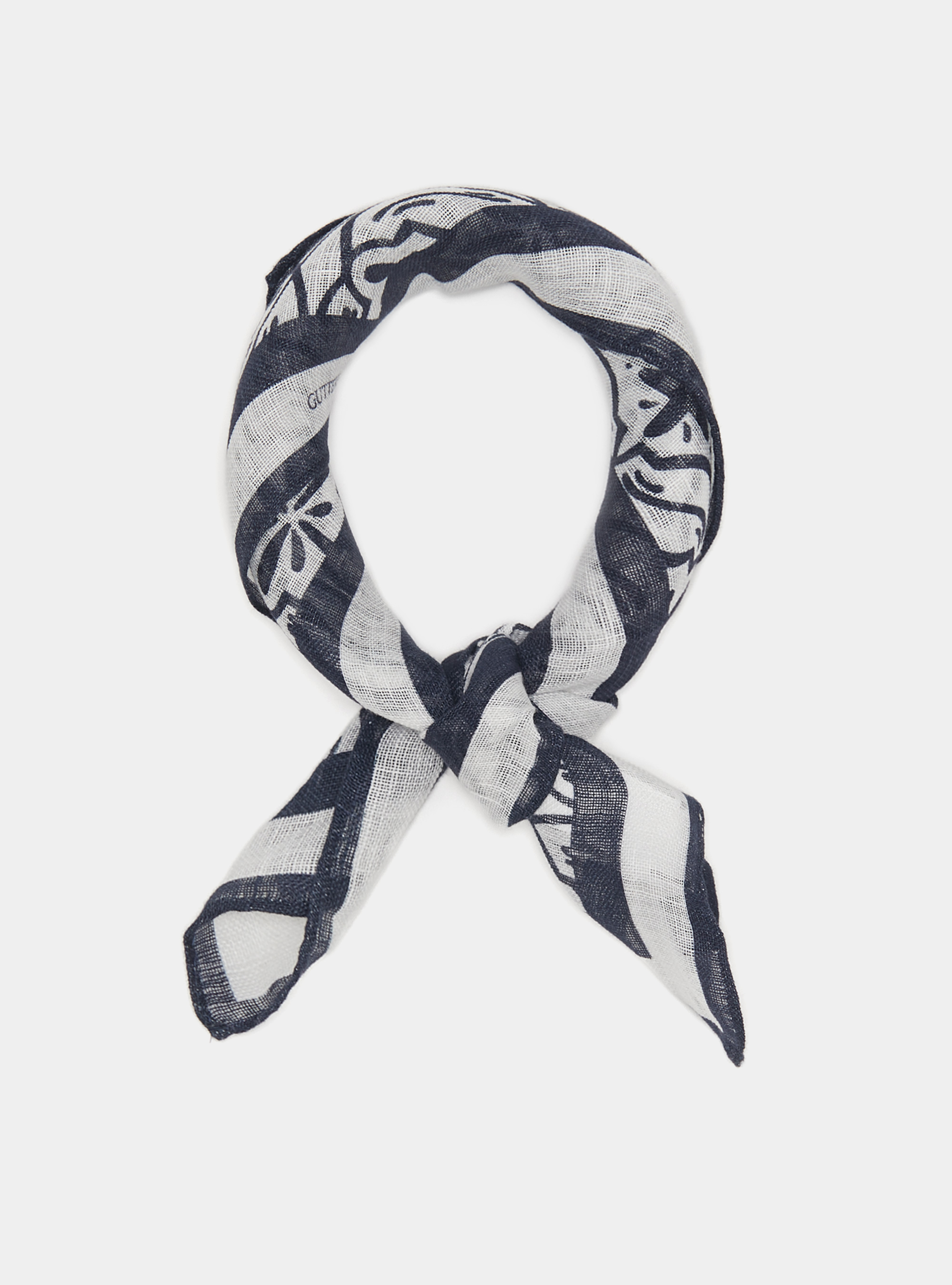 Printed linen majolica foulard, NAVY BLUE