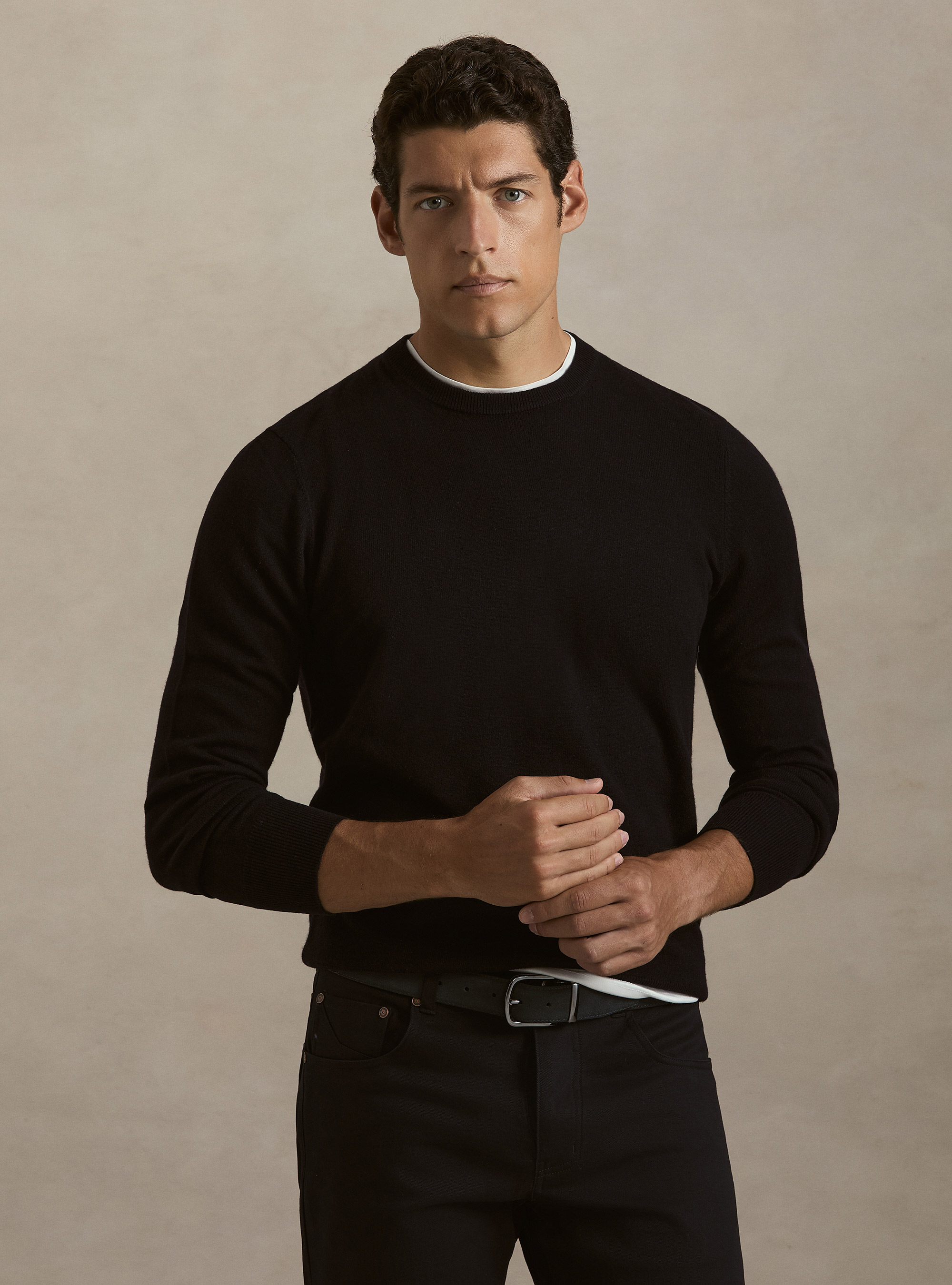 Girocollo in maglia in lana poliammide cashmere, NAVY BLUE