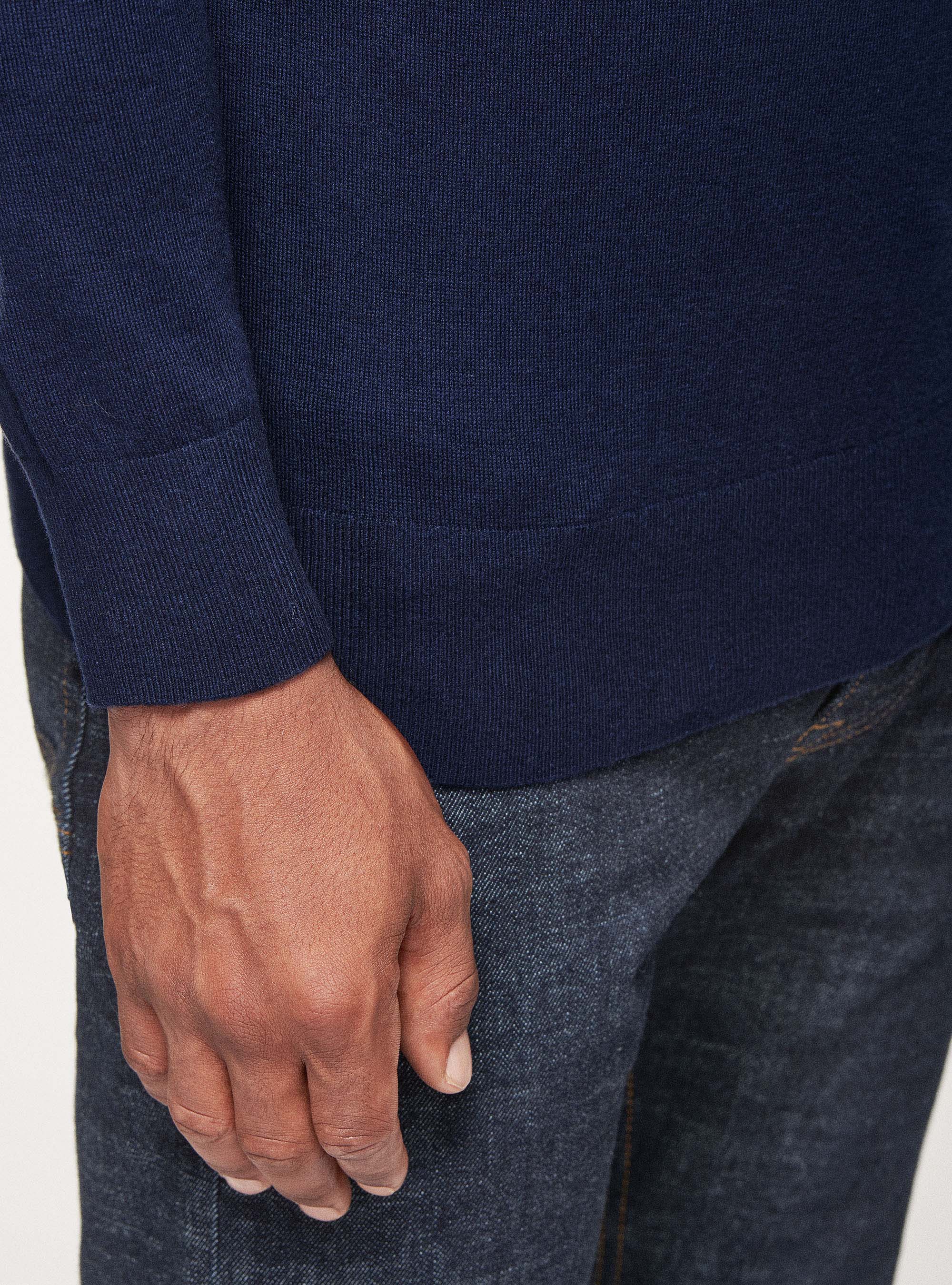 Dolcevita in cotone seta e cashmere, BLU NAVY