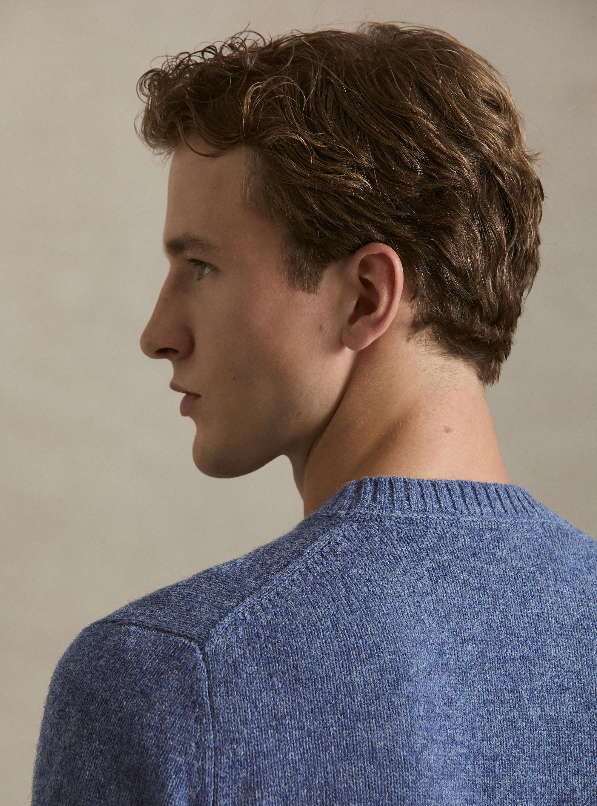 Pure Shetland wool crewneck sweater, 0243C DENIM