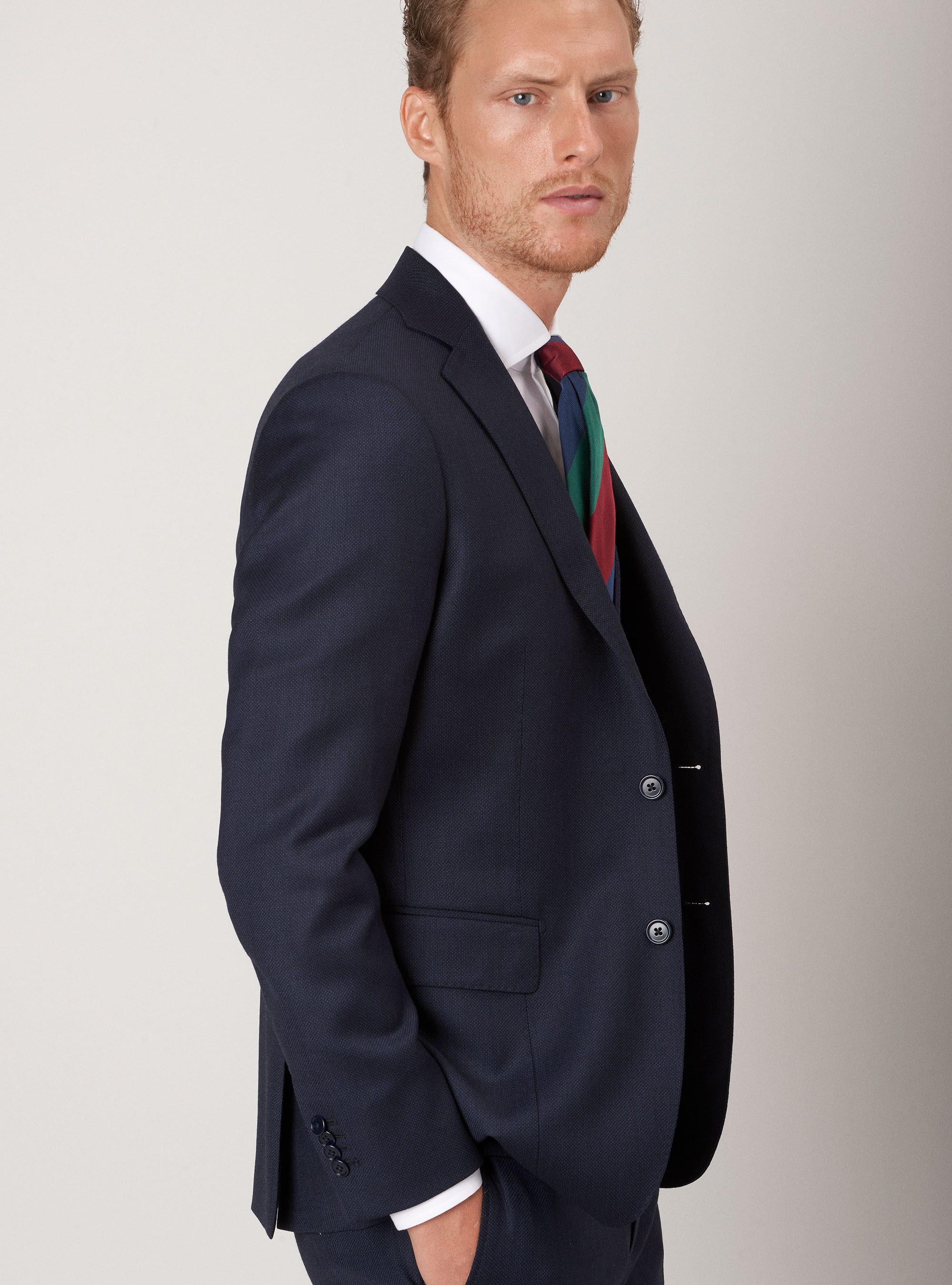 Partridge eye jacket in pure wool, NAVY BLUE