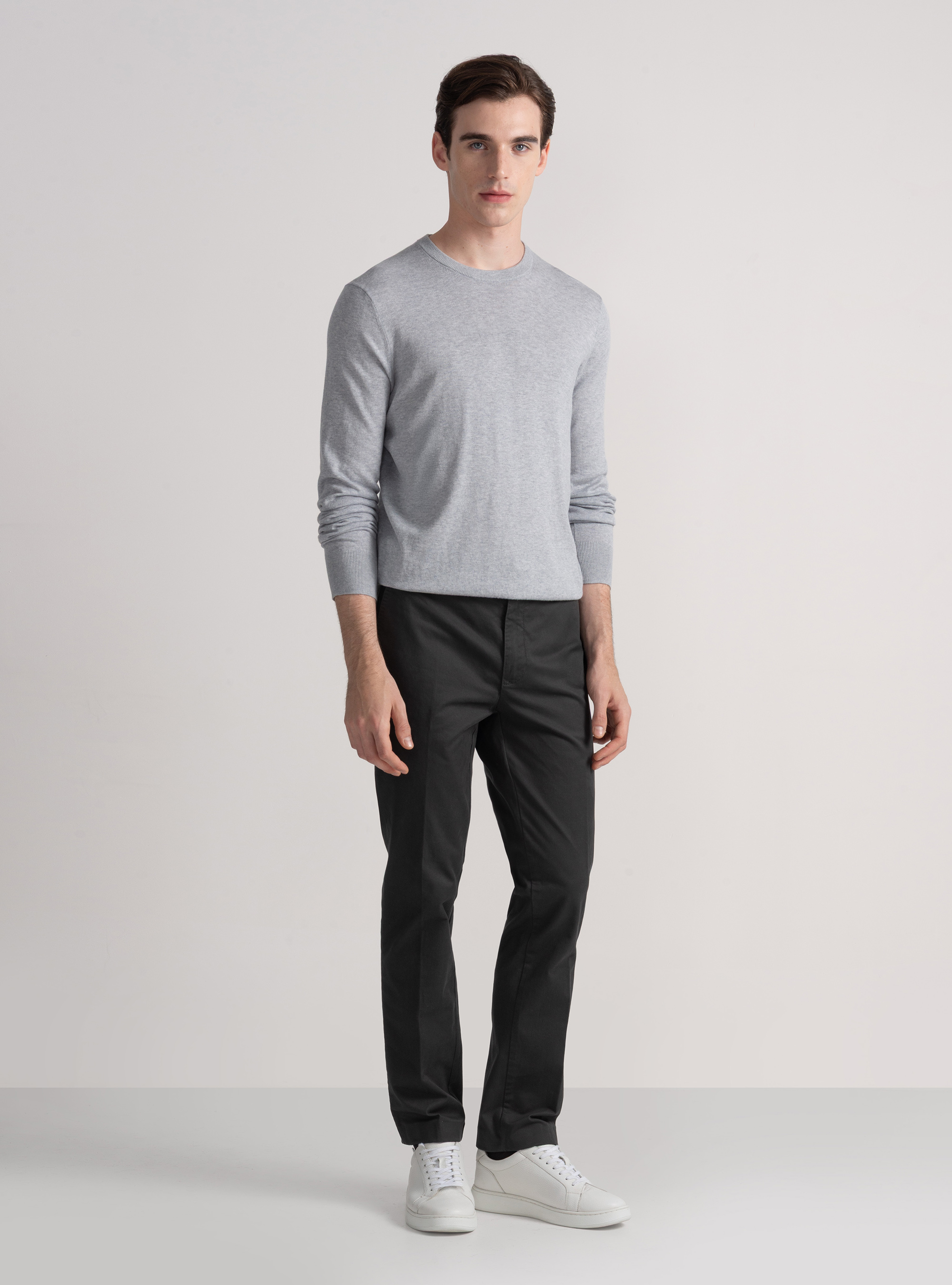 Maglia girocollo in cotone seta e cashmere, GRIGIO MELANGE 0151C