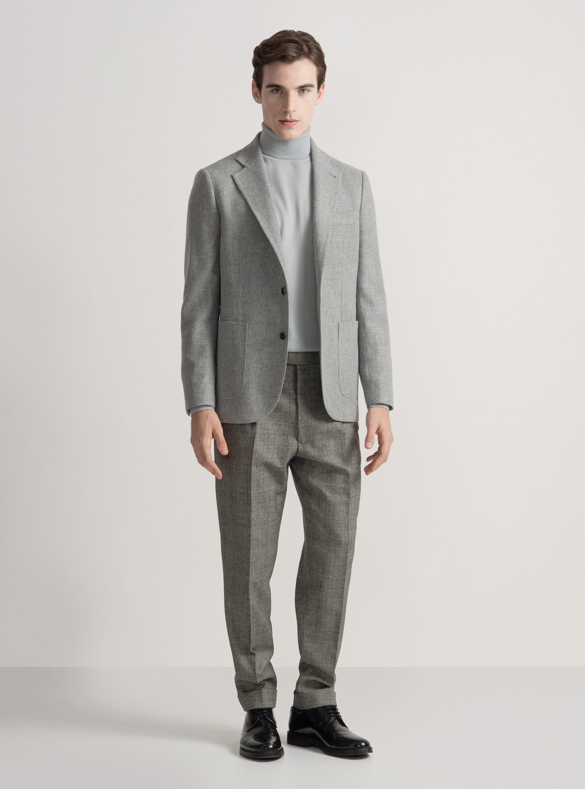 Giacca hopsack in lana cotone e cashmere, GRIGIO CHIARO