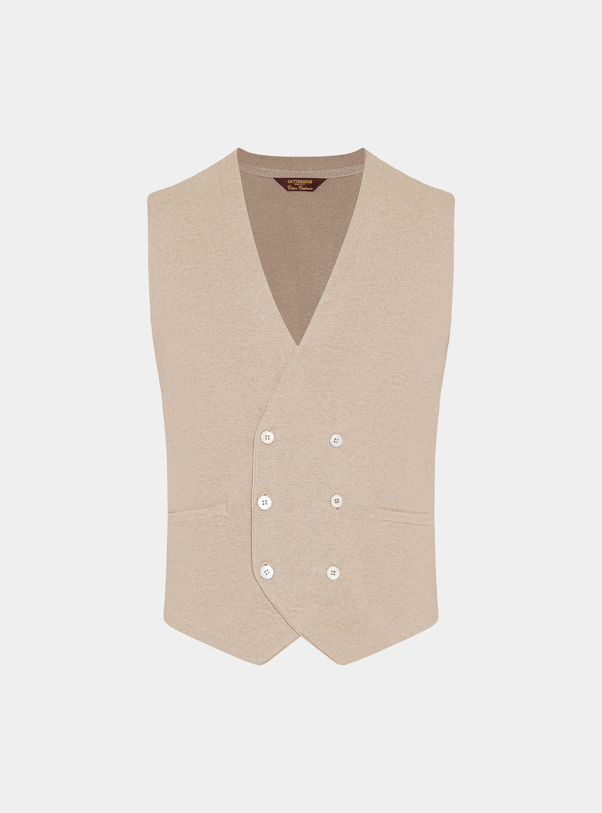 Gilet doppiopetto in maglia di cotone e cashmere, SABBIA