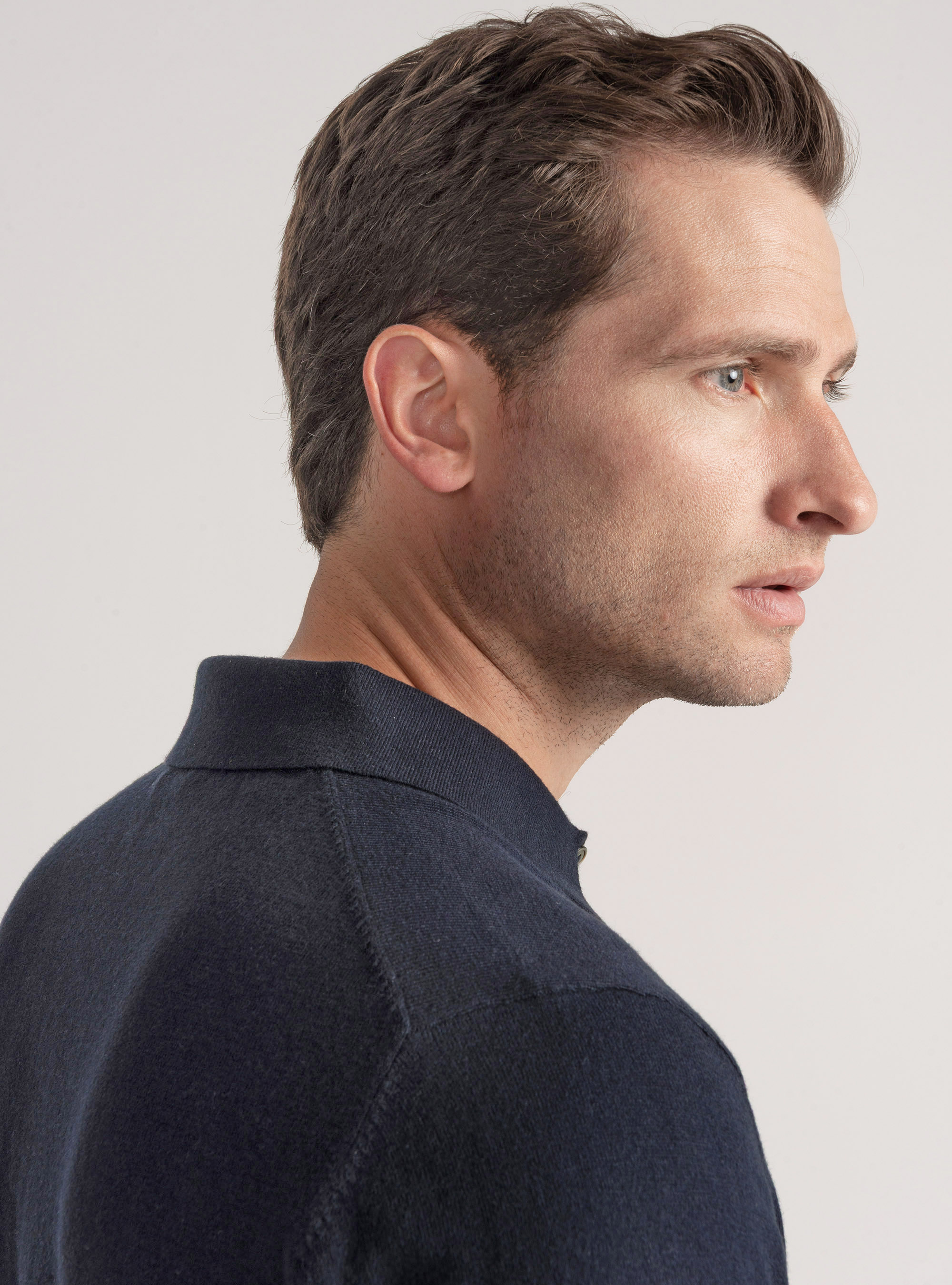 Polo in maglia di cotone e cashmere, BLU NAVY