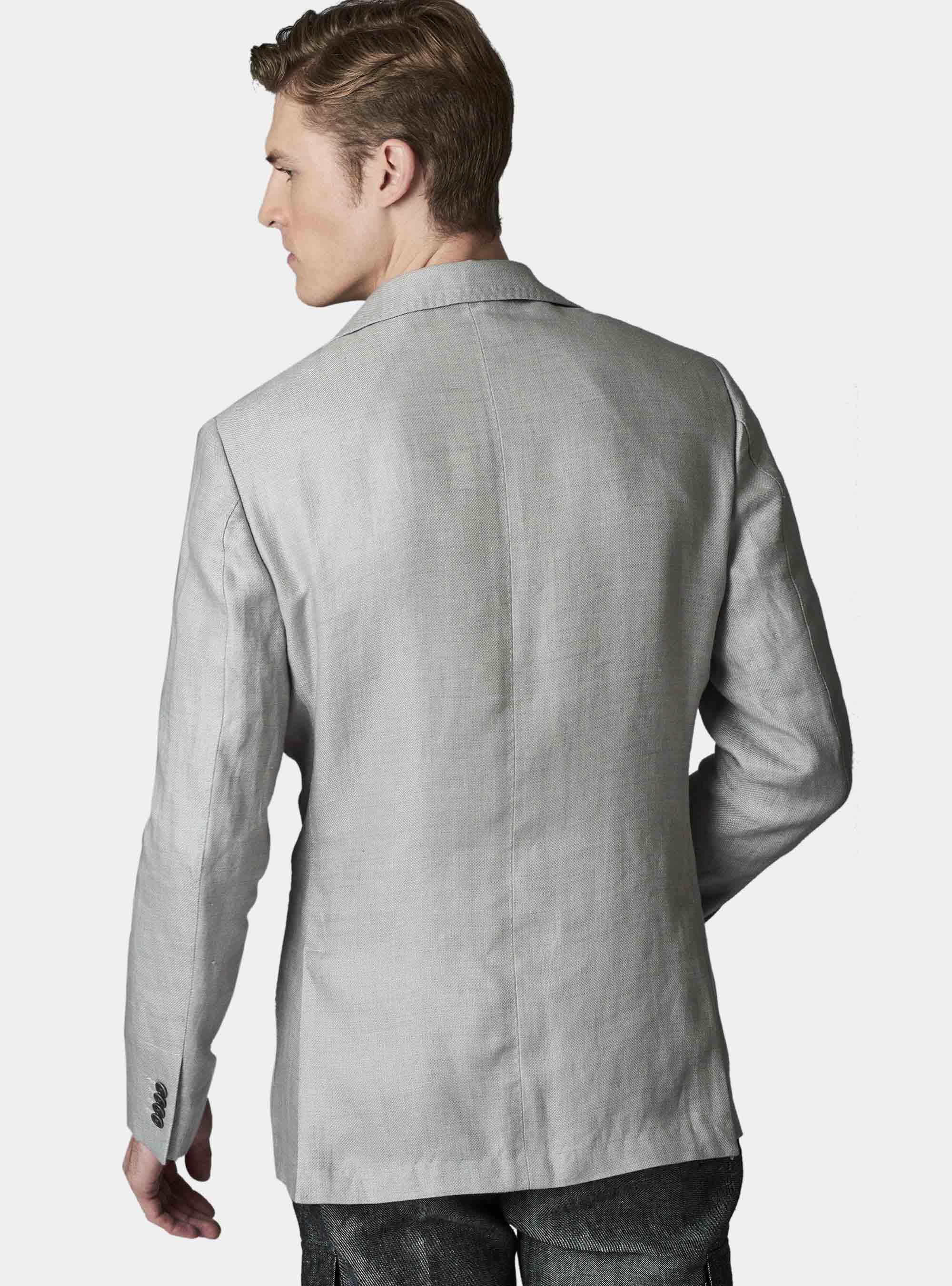 Giacca slim fit in hopsack di puro lino, GRIGIO CHIARO