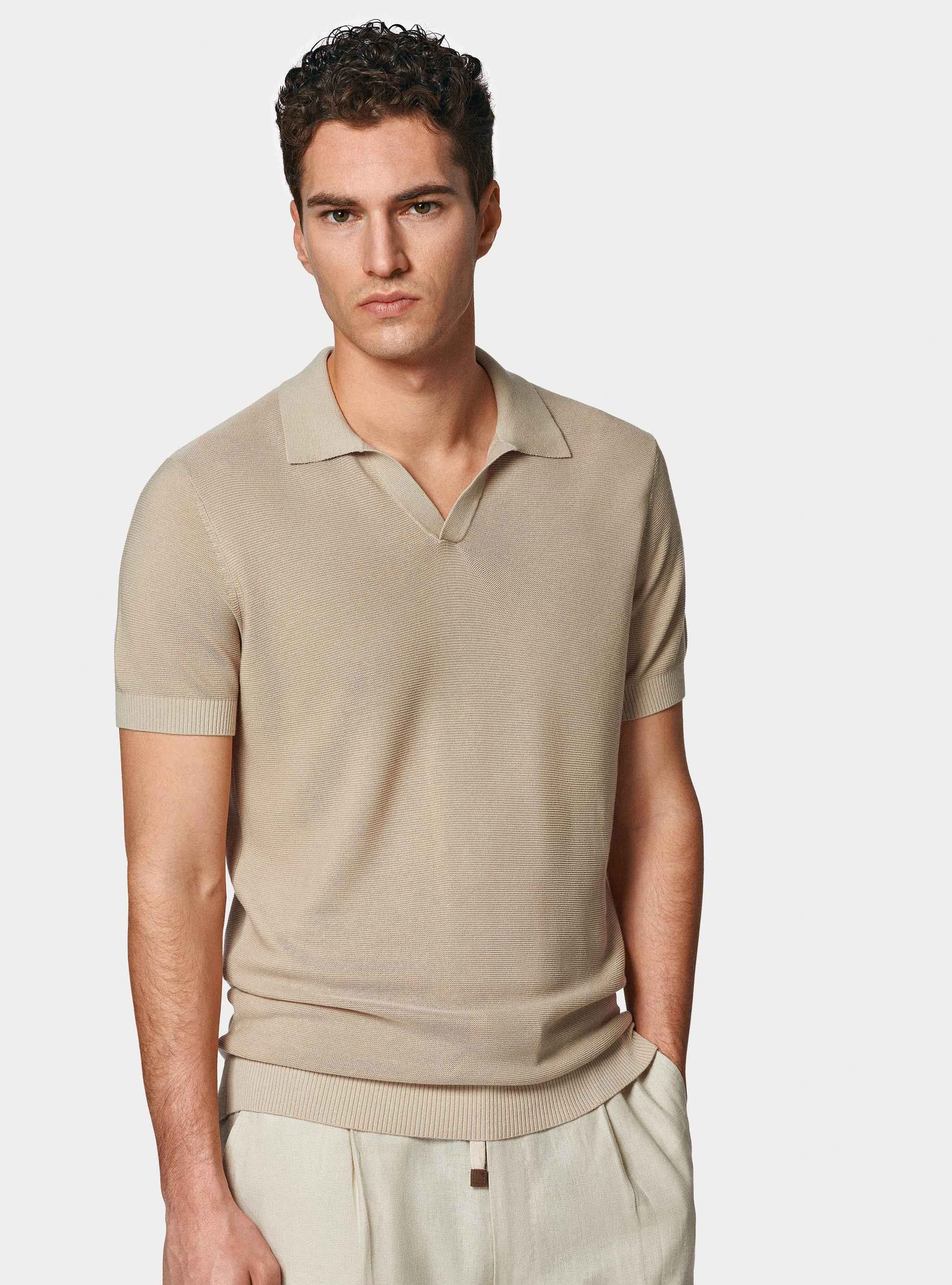 Polo in maglia links in cotone extrafine, ECRU