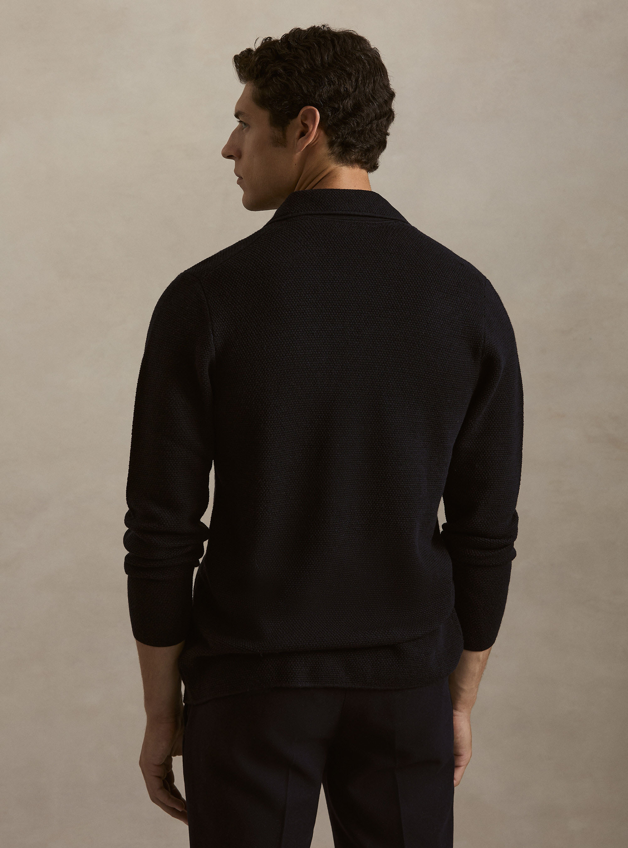 Giacca in maglia doppiopetto in lana merino, BLU NAVY