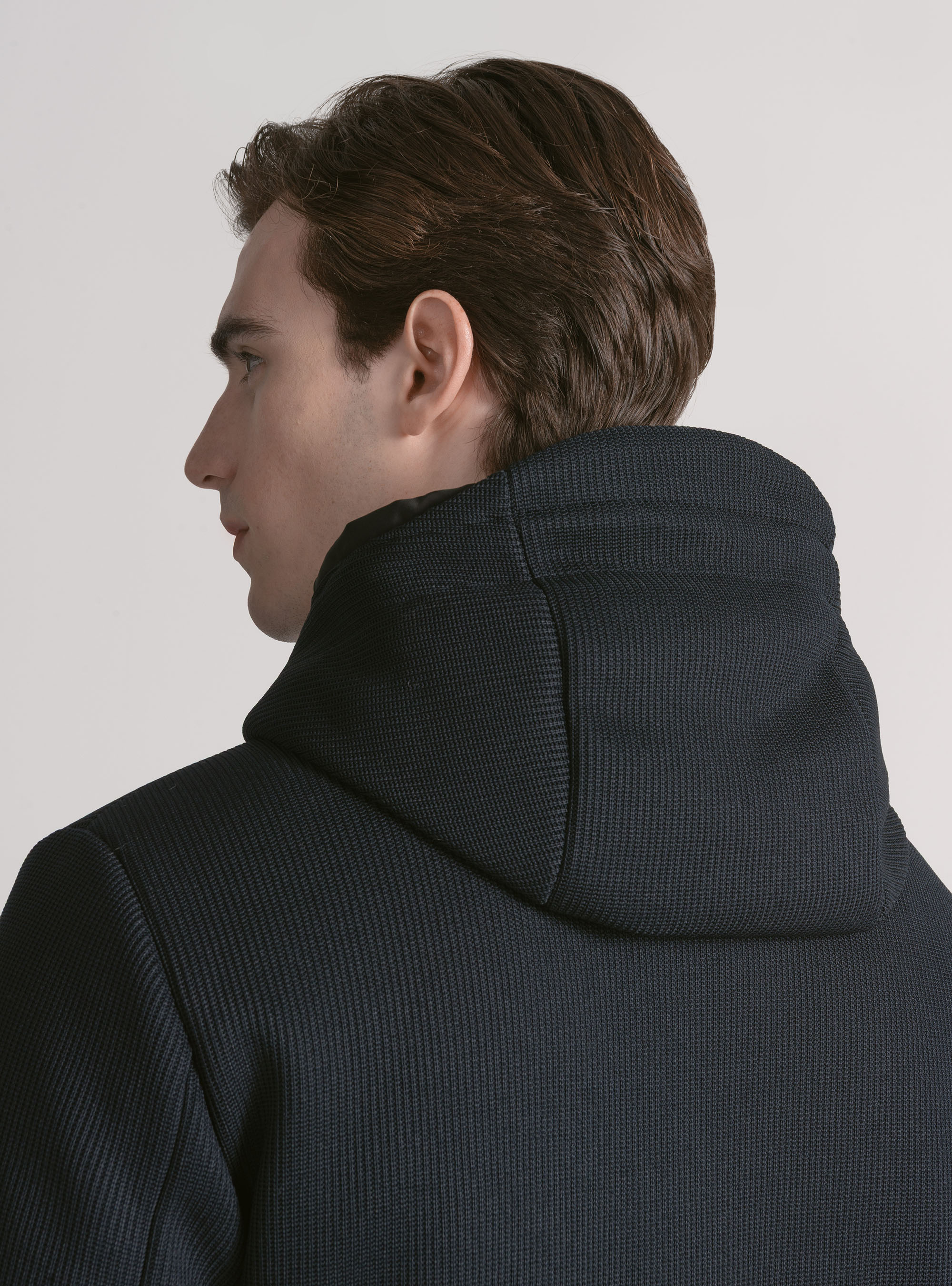 Padded technical jacket with hood, NAVY BLUE