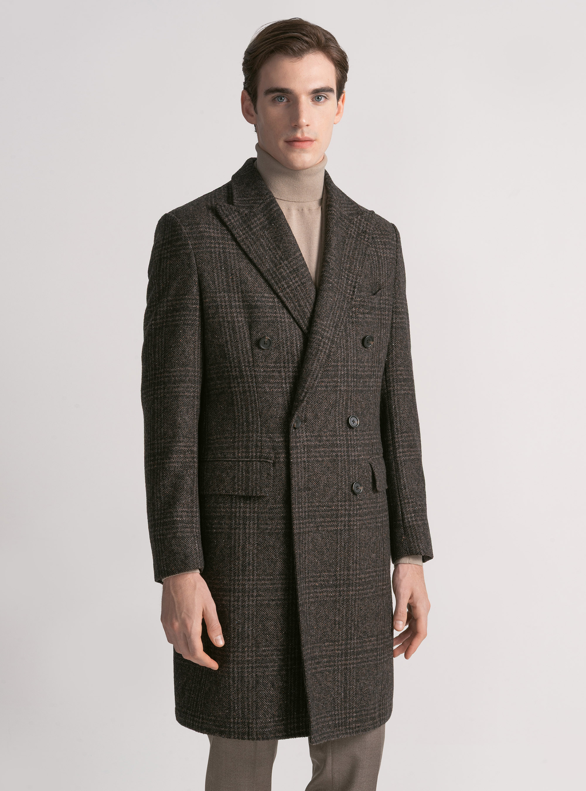 Cappotto doppiopetto fantasia in misto cashmere