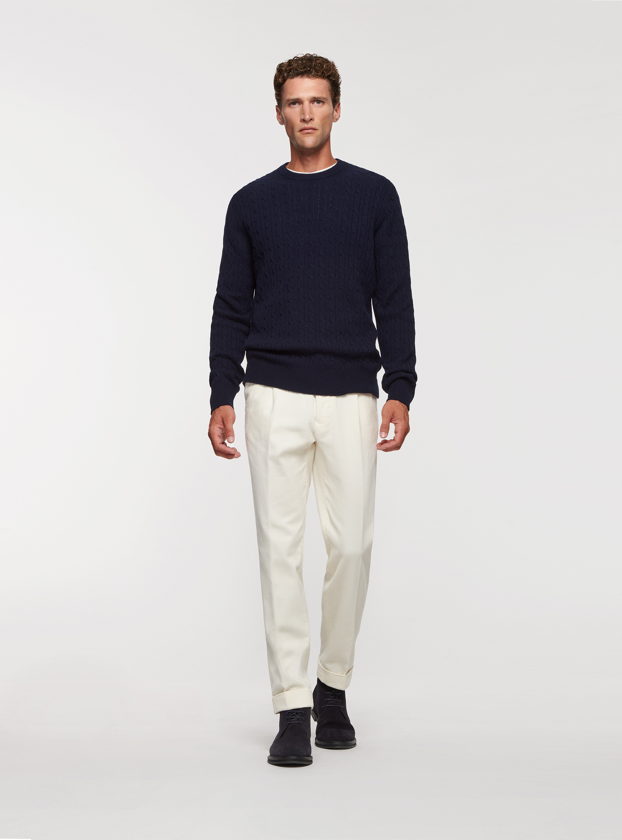 Pantaloni in velluto con pince, BIANCO