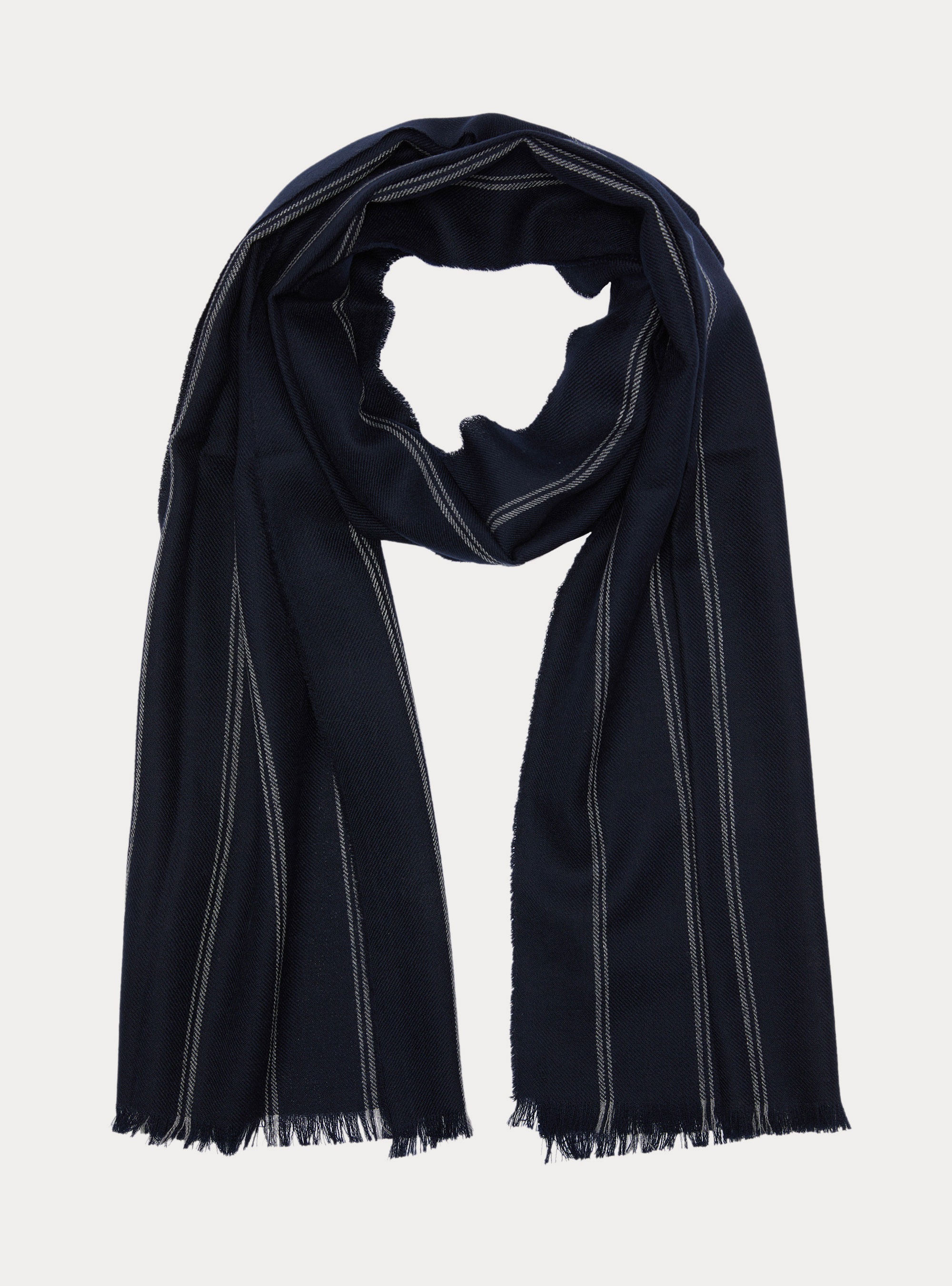 Sciarpa in pura lana a righe, BLUE NAVY / GREY