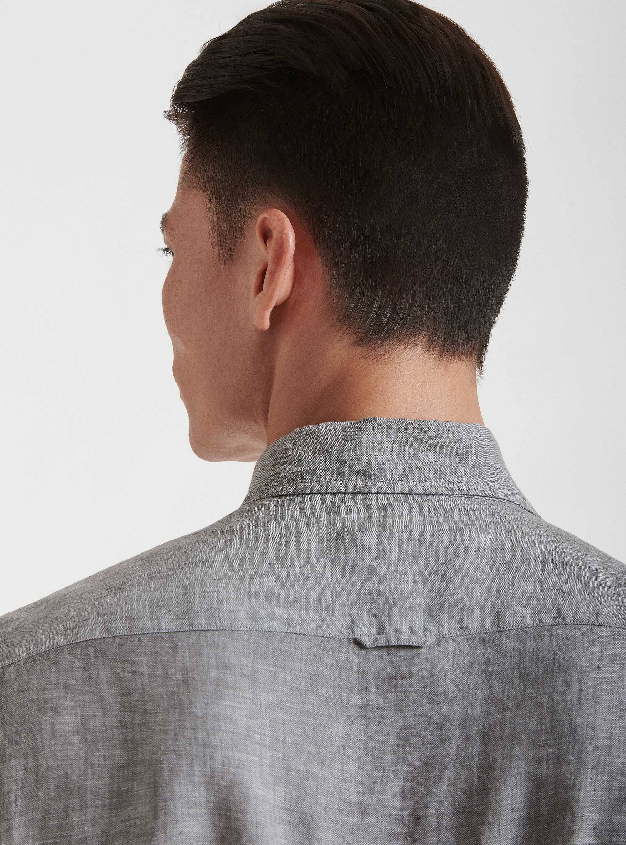 Hemd mit franz&ouml;sischem Kragen aus reinem Leinen, GRIGIO CHIARO MEL 0150C