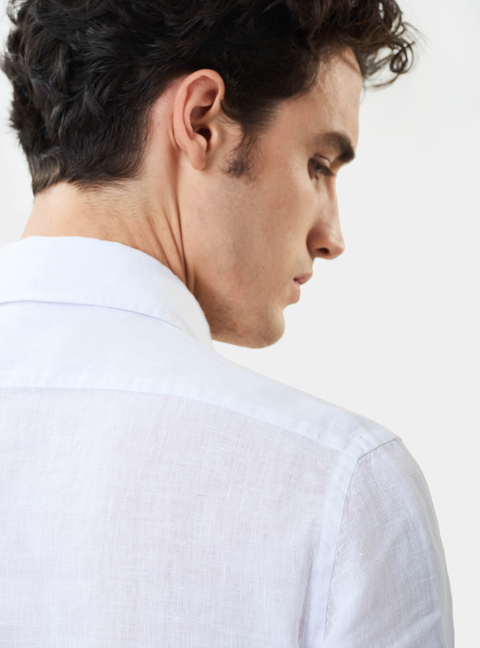 Camicia slim 100% lino delavè, BIANCO