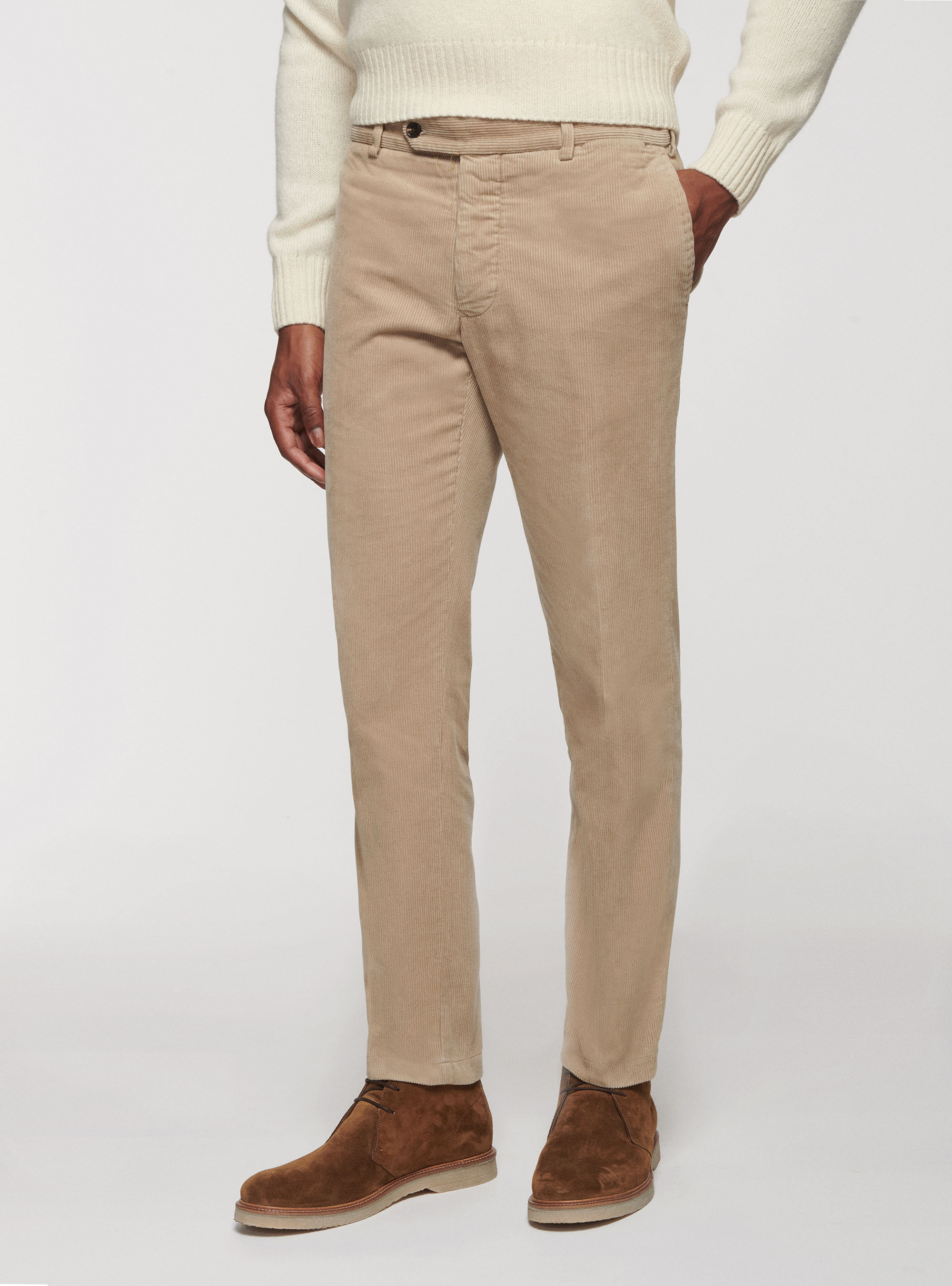 Emerald Green Flat Front Corduroy Trousers | Peter Christian