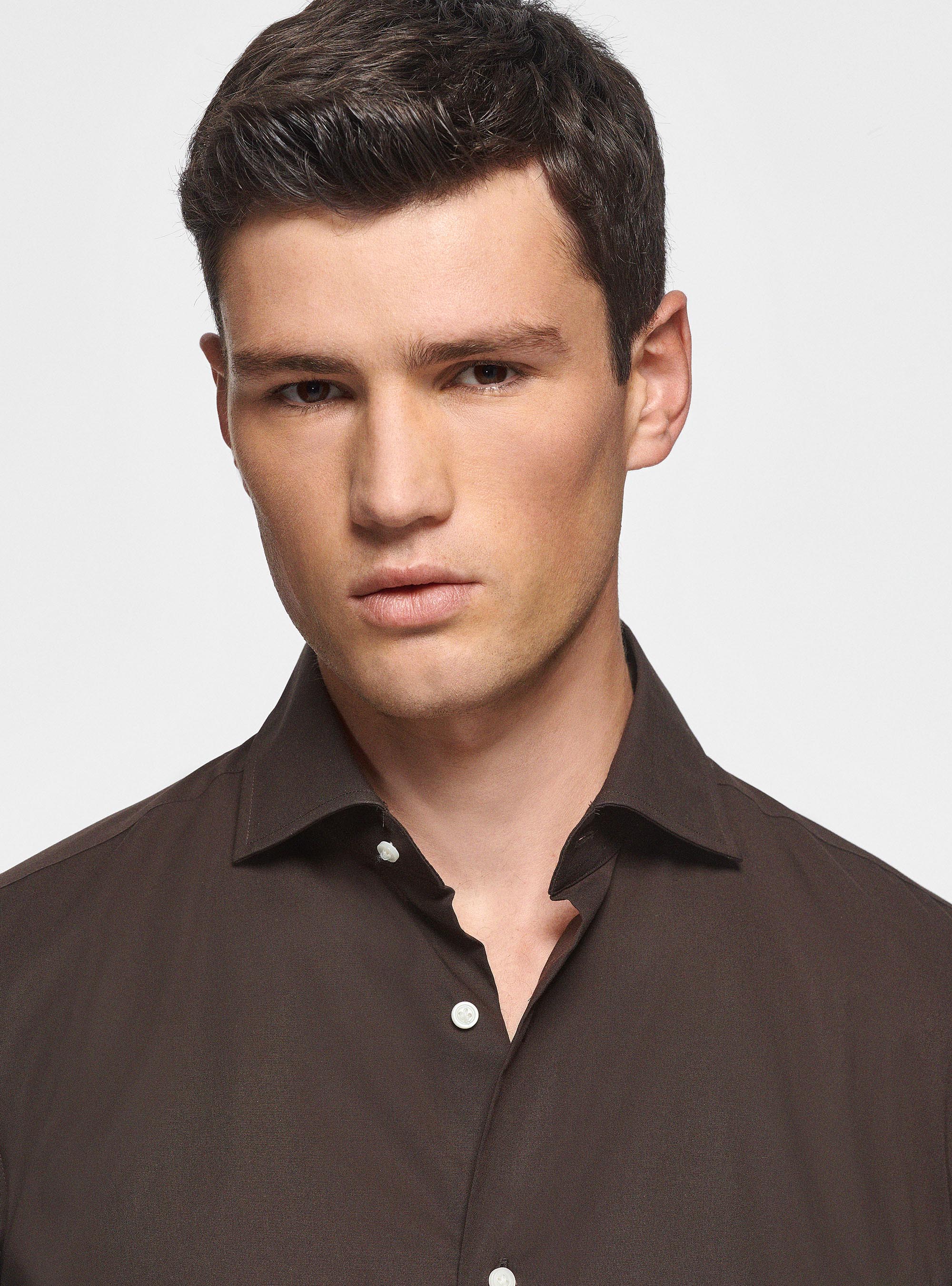 Stretch poplin shirt, BROWN
